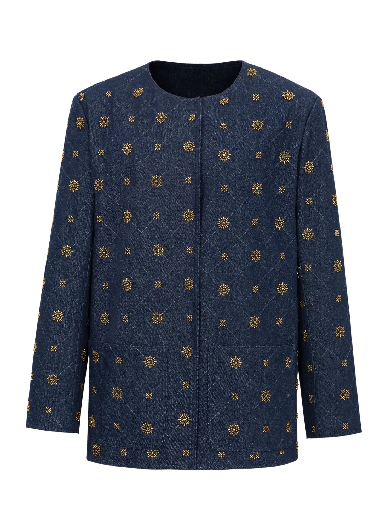 Cotton Embroidered Beaded Jacket With Color Block Design