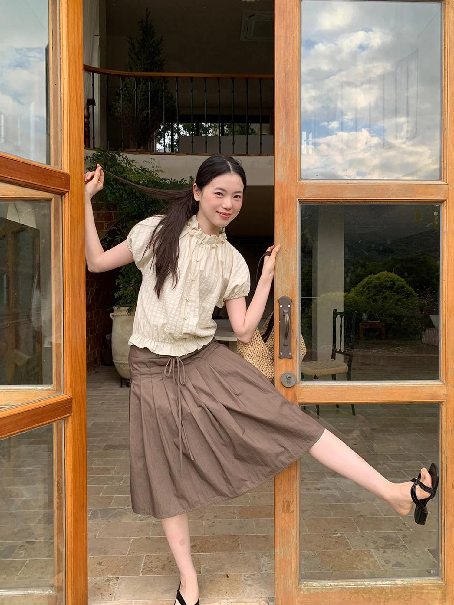 Cross Tie A Line Denim Wrap Mini Skirt