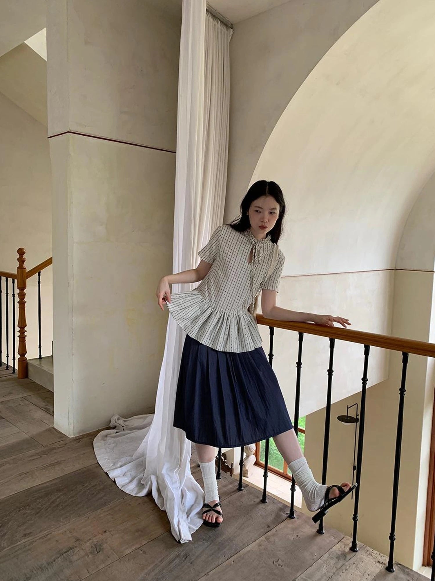 Cross Tie A Line Denim Wrap Mini Skirt