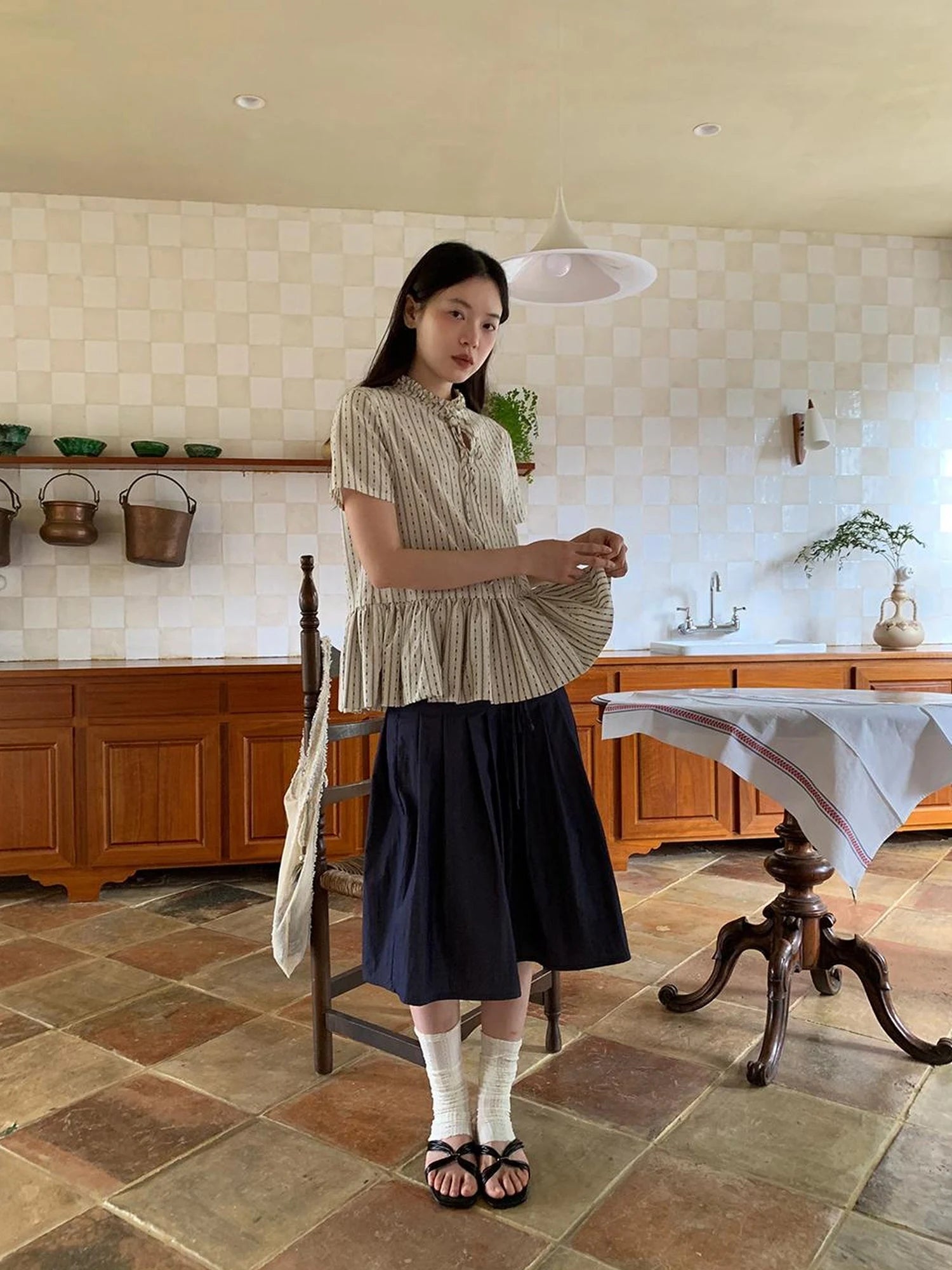 Cross Tie A Line Denim Wrap Mini Skirt