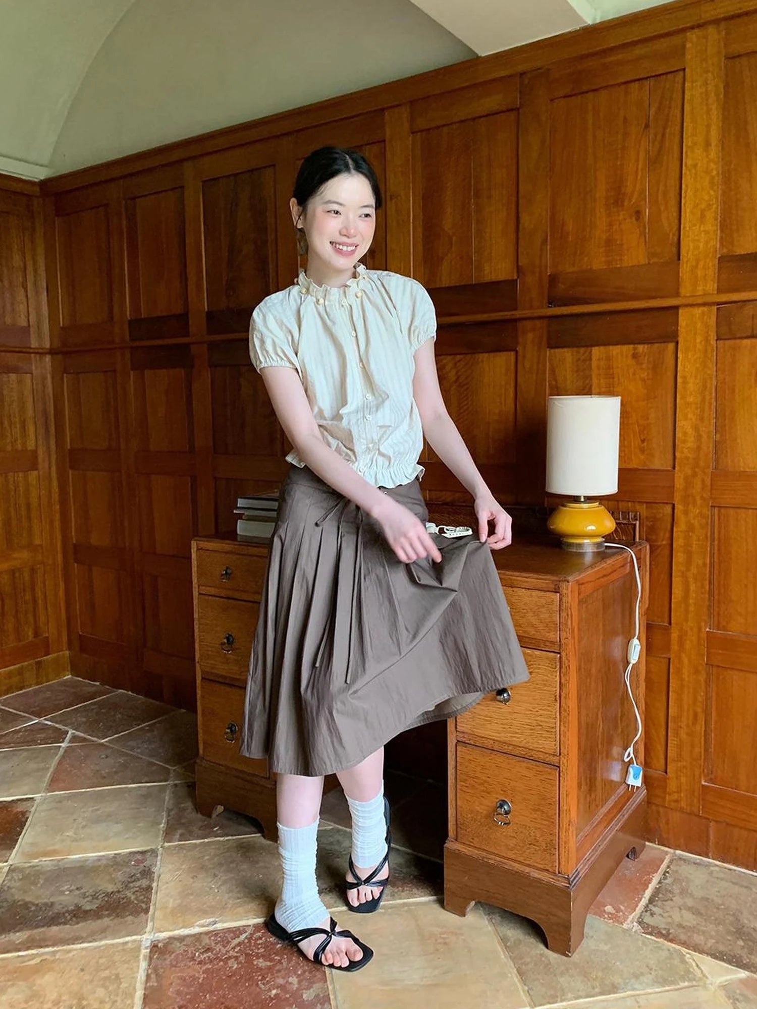 Cross Tie A Line Denim Wrap Mini Skirt