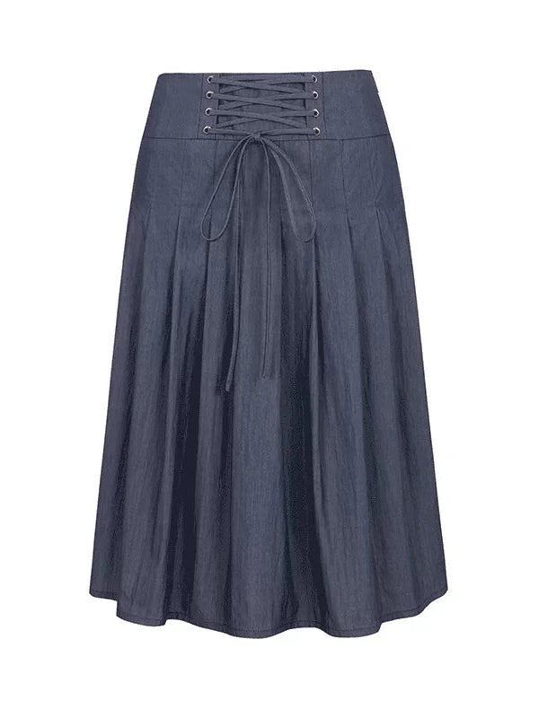 Cross Tie A Line Denim Wrap Mini Skirt