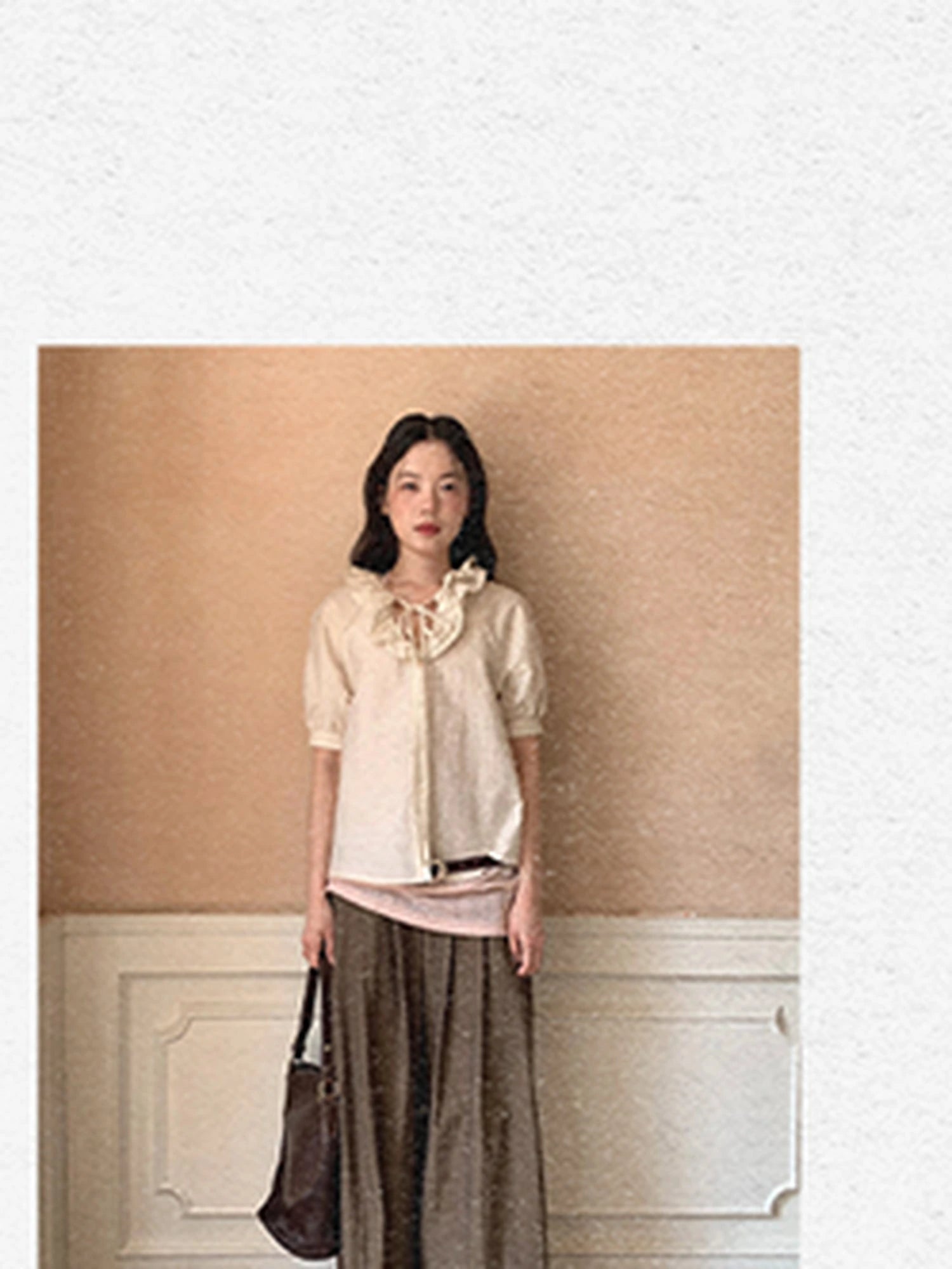 Crumpled Cotton Nylon Wide Leg Trousers With Bone Pleats