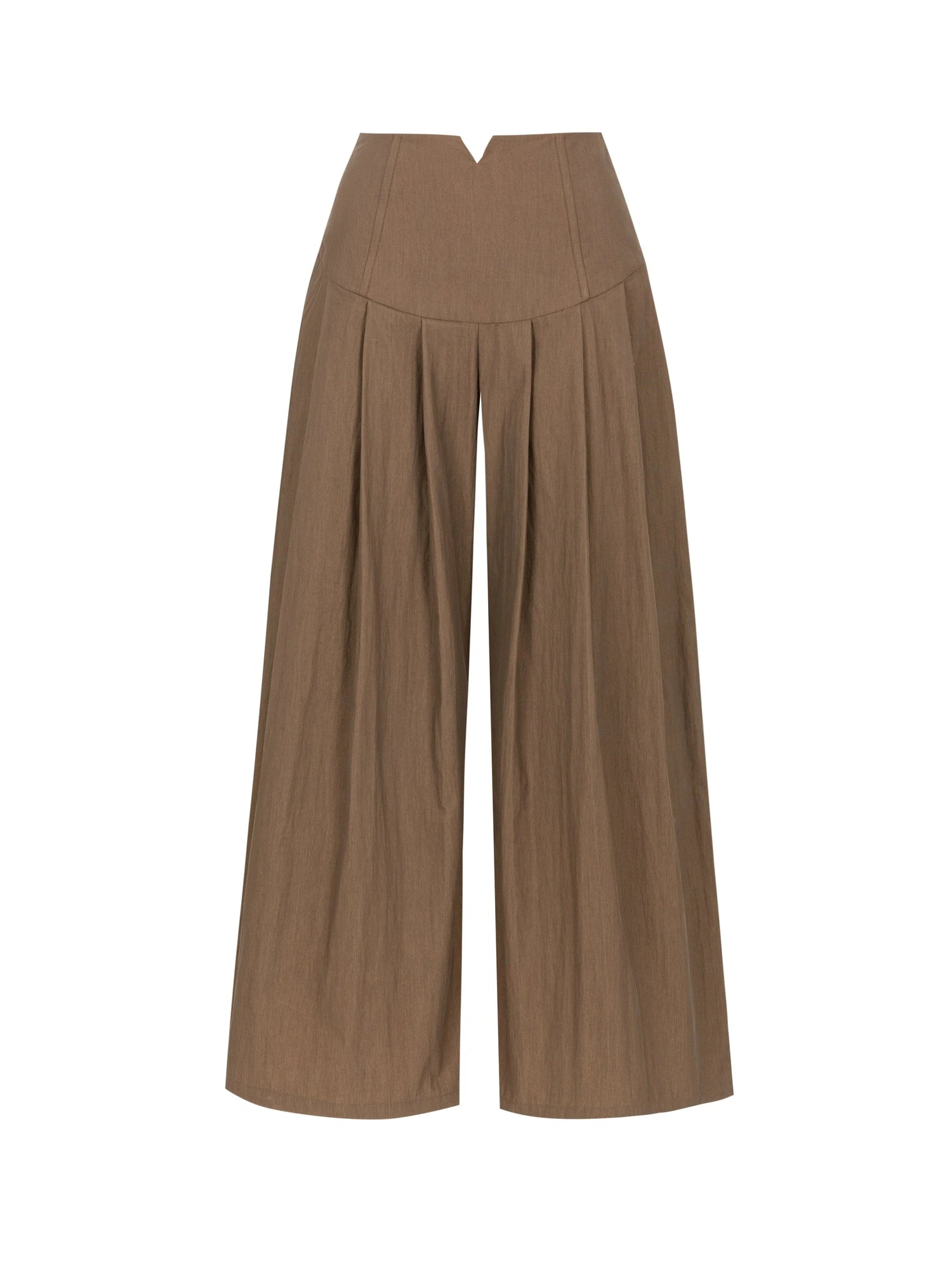 Crumpled Cotton Nylon Wide Leg Trousers With Bone Pleats