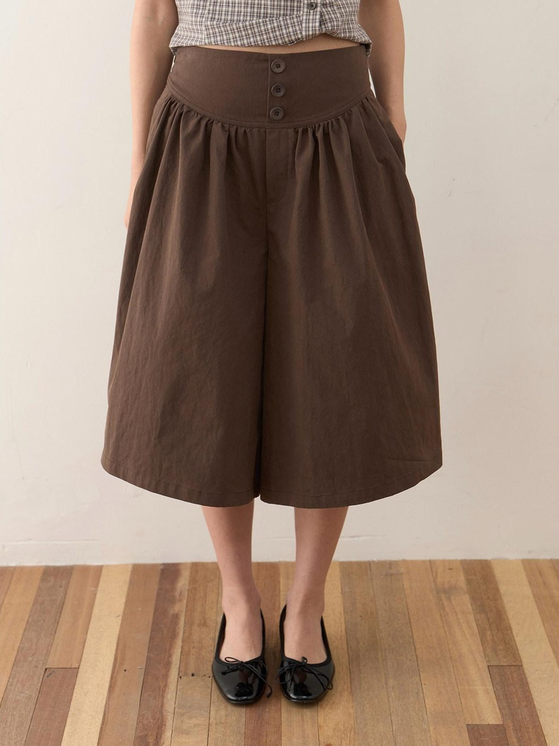 Dorydory Dark Brown Button Front Wide Leg Light Cinch Waist Women&