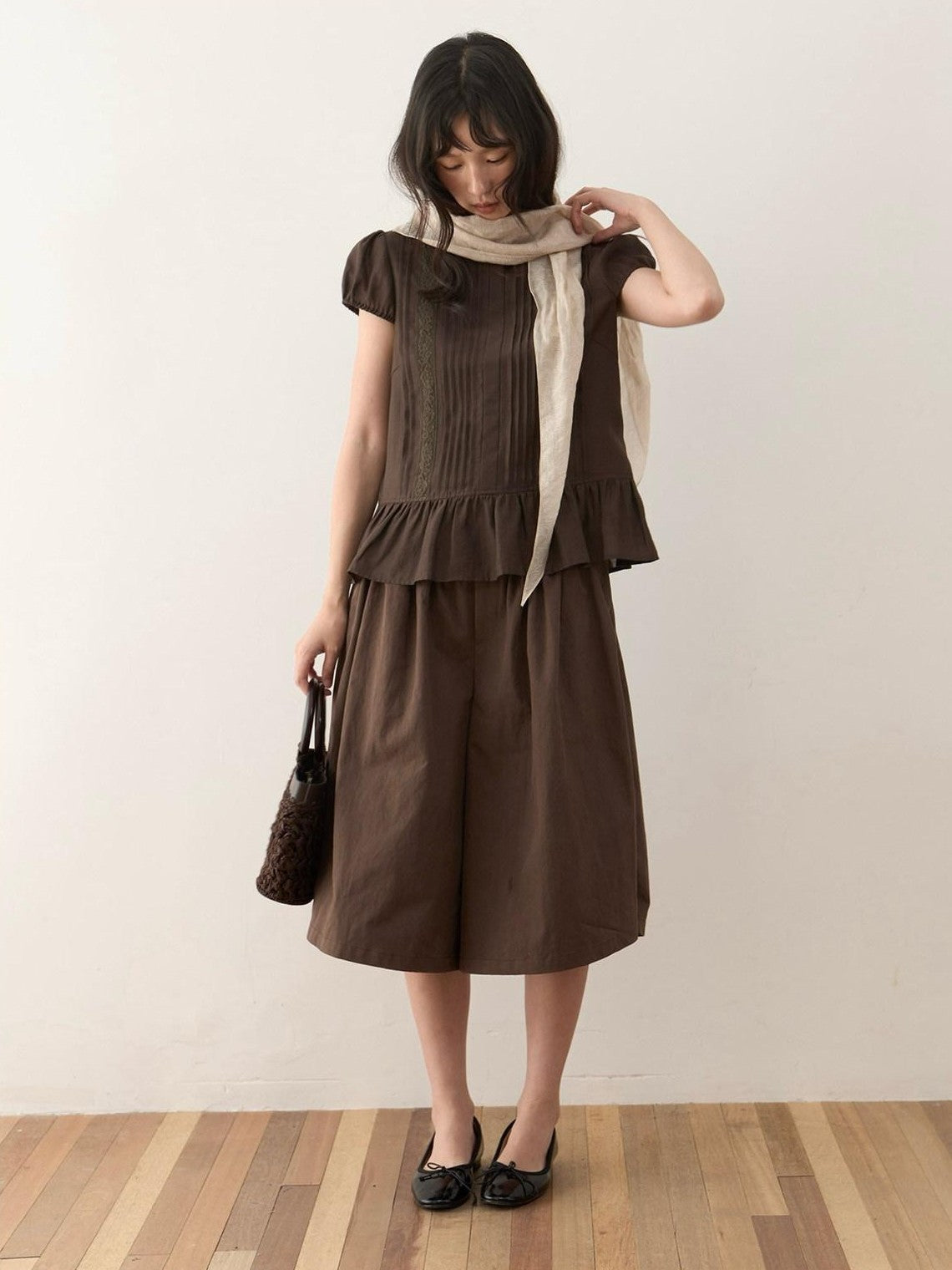Dorydory Dark Brown Button Front Wide Leg Light Cinch Waist Women&