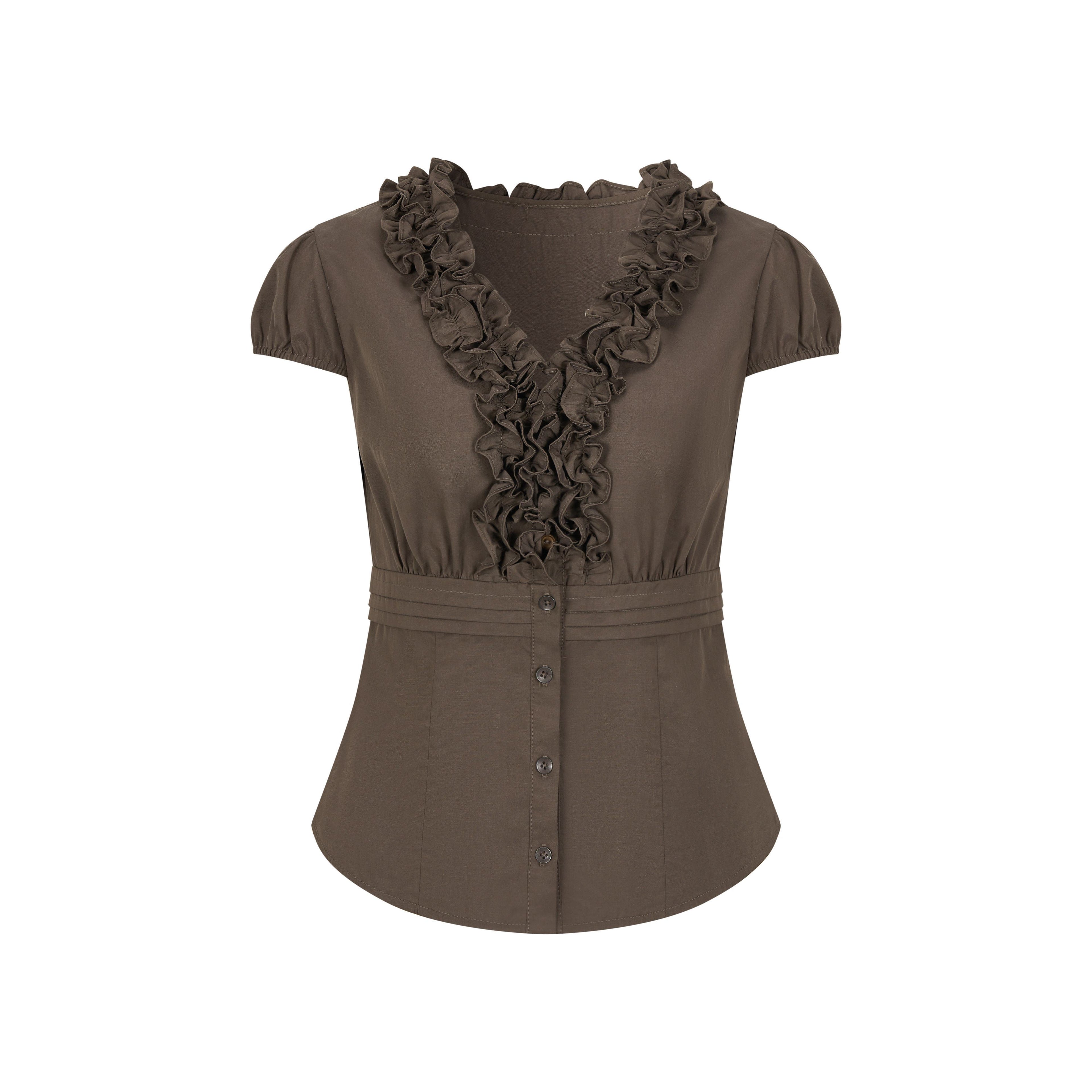 Dorydory_Deep_Brown_3d_Lace_Puff_Sleeve_Vintage_Women&