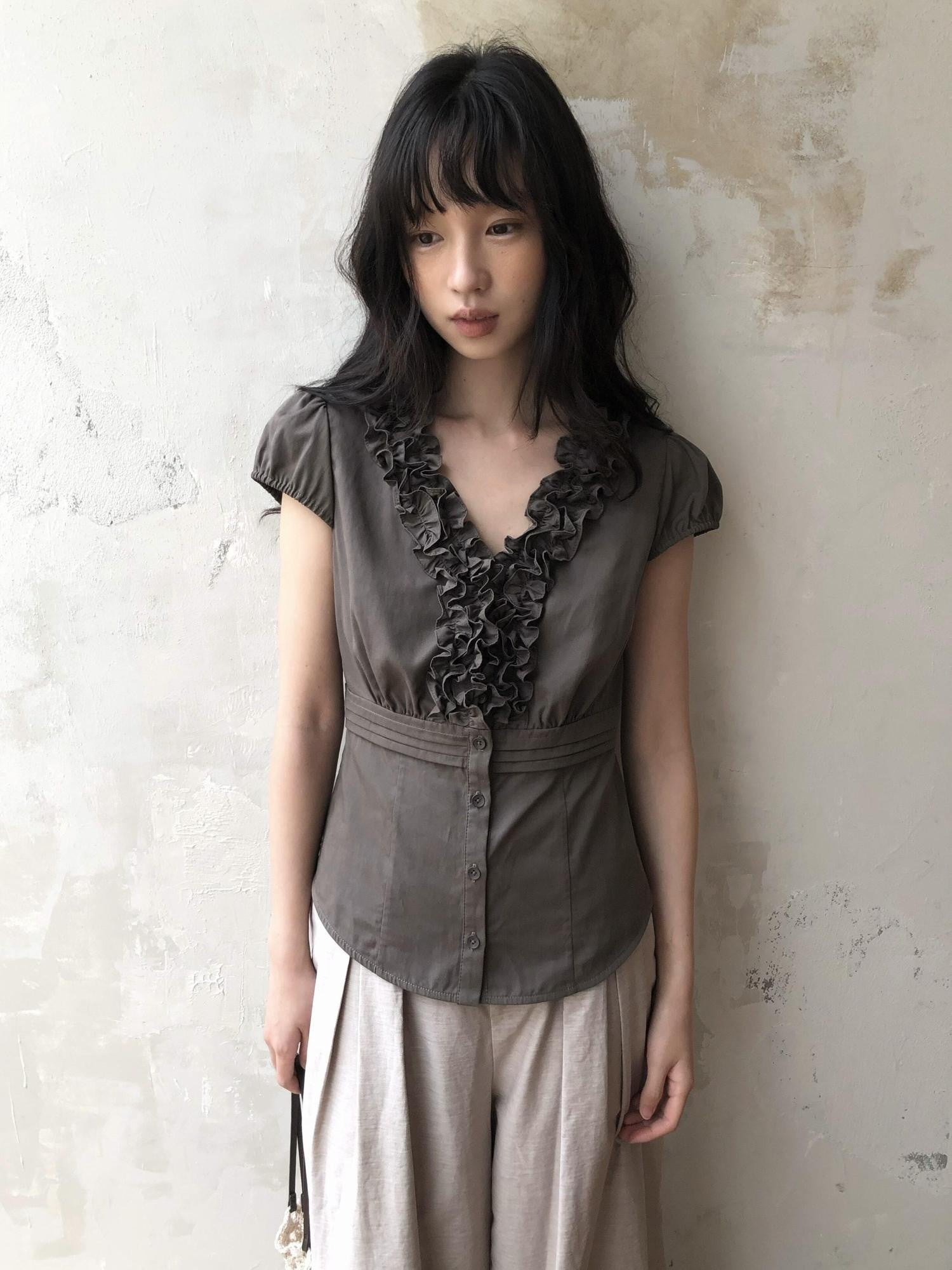Dorydory Deep Brown 3d Lace Puff Sleeve Vintage Women&
