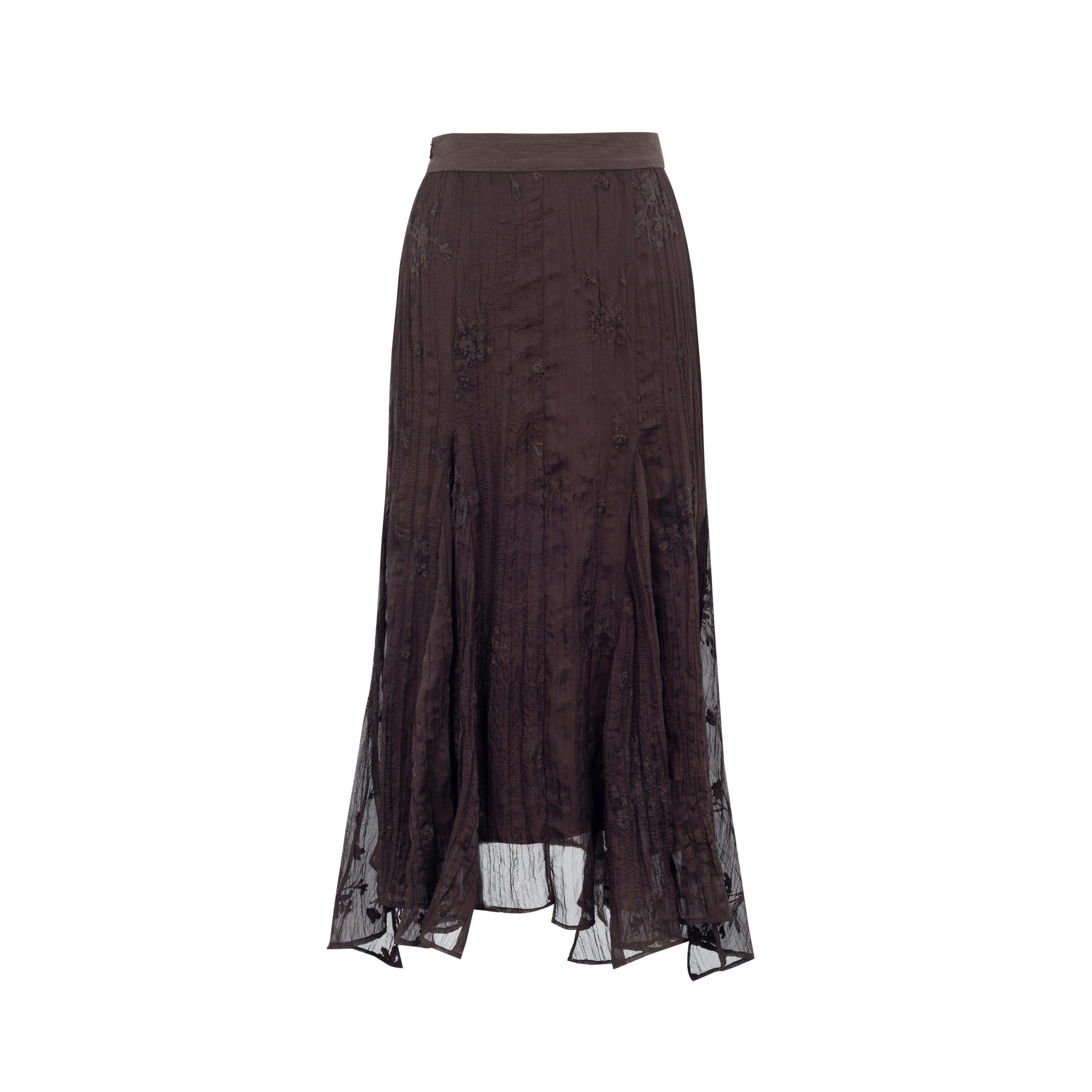 Dorydory_Deep_Brown_Jacquard_Pleated_Irregular_A_Line_Women&