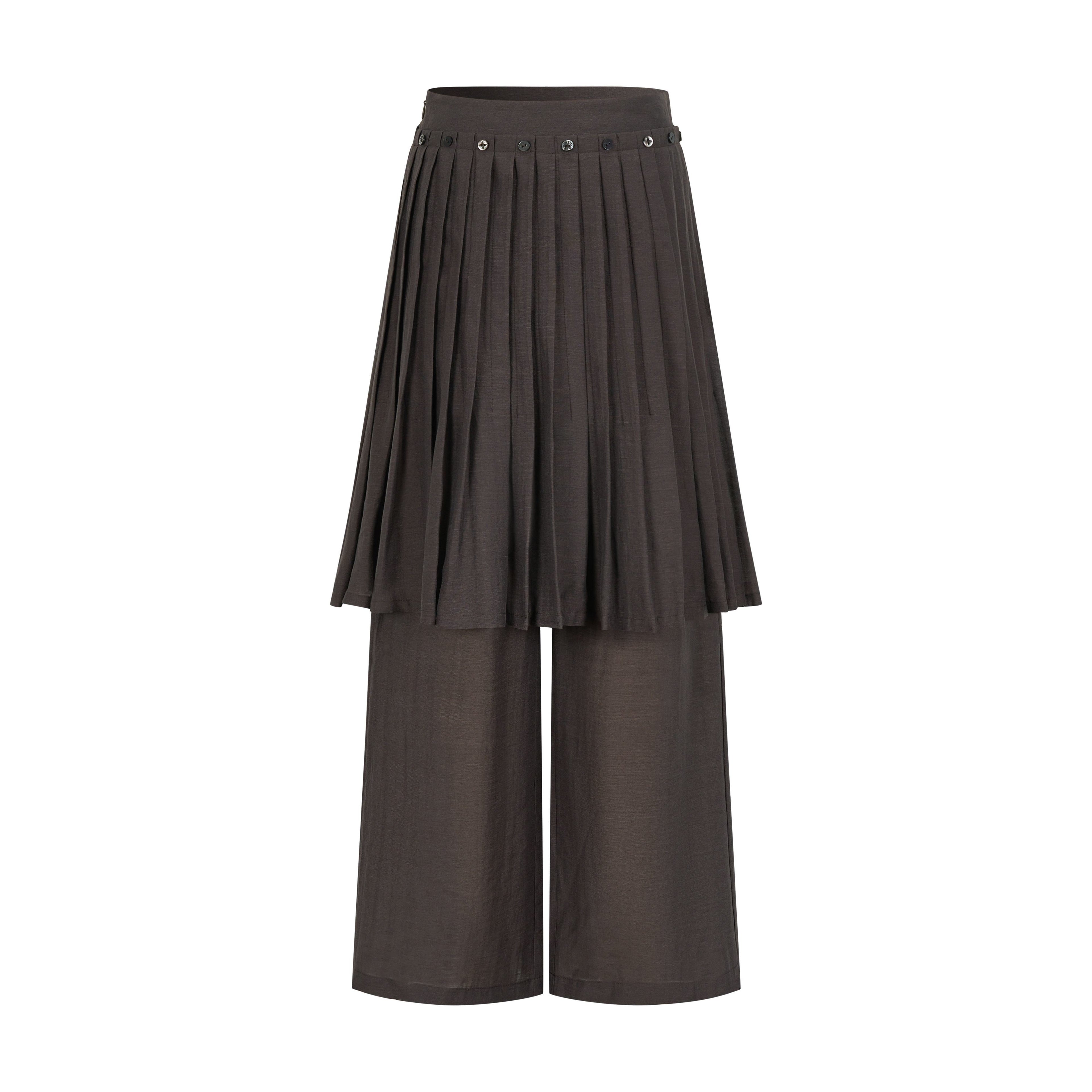 Dorydory_Deep_Brown_Shell_Button_Long_Skort_Women&