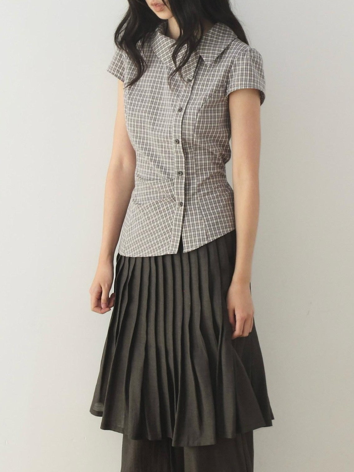 Dorydory Deep Brown Shell Button Long Skort Women&