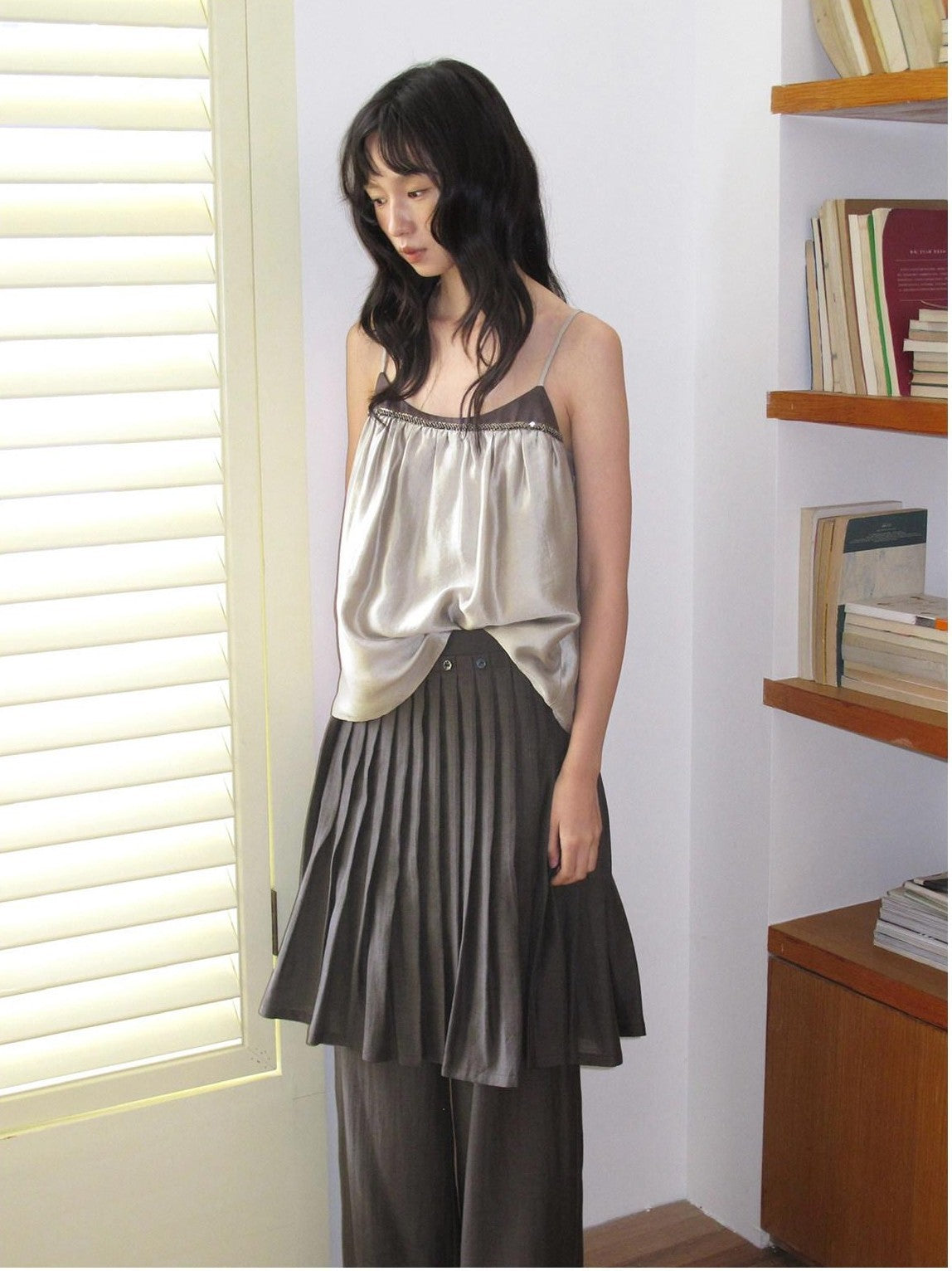 Dorydory Deep Brown Shell Button Long Skort Women&