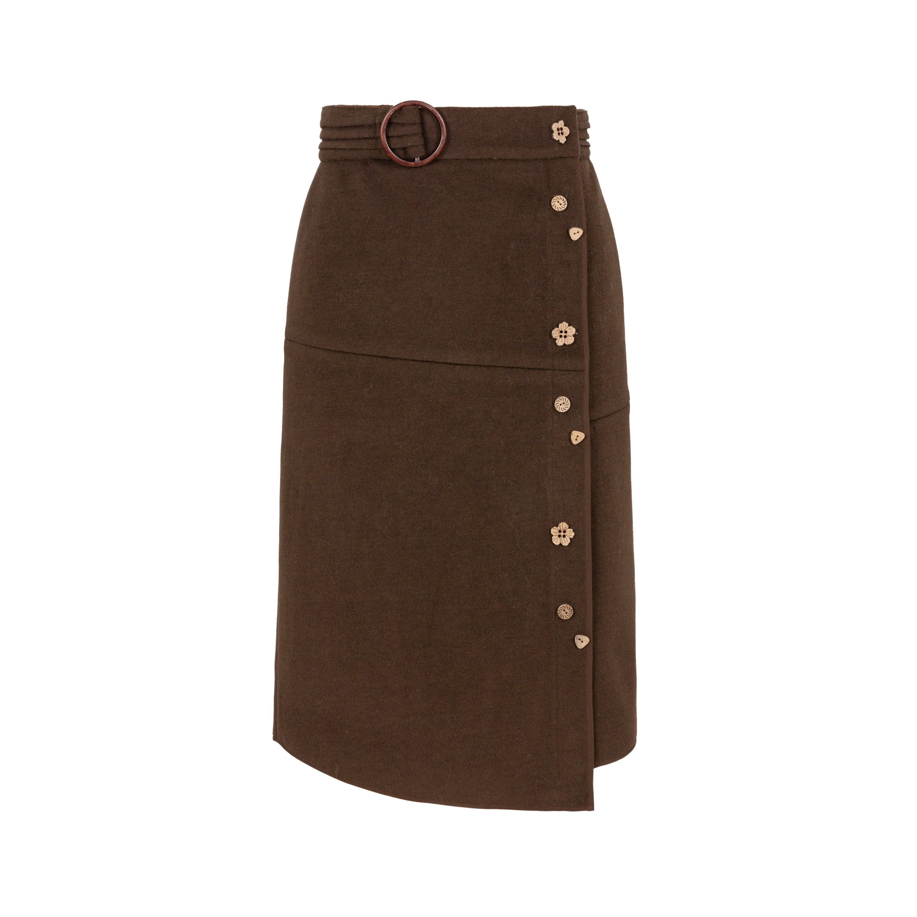 Dorydory_Deep_Brown_Vintage_Floral_Button_Fishtail_Pleated_Women&