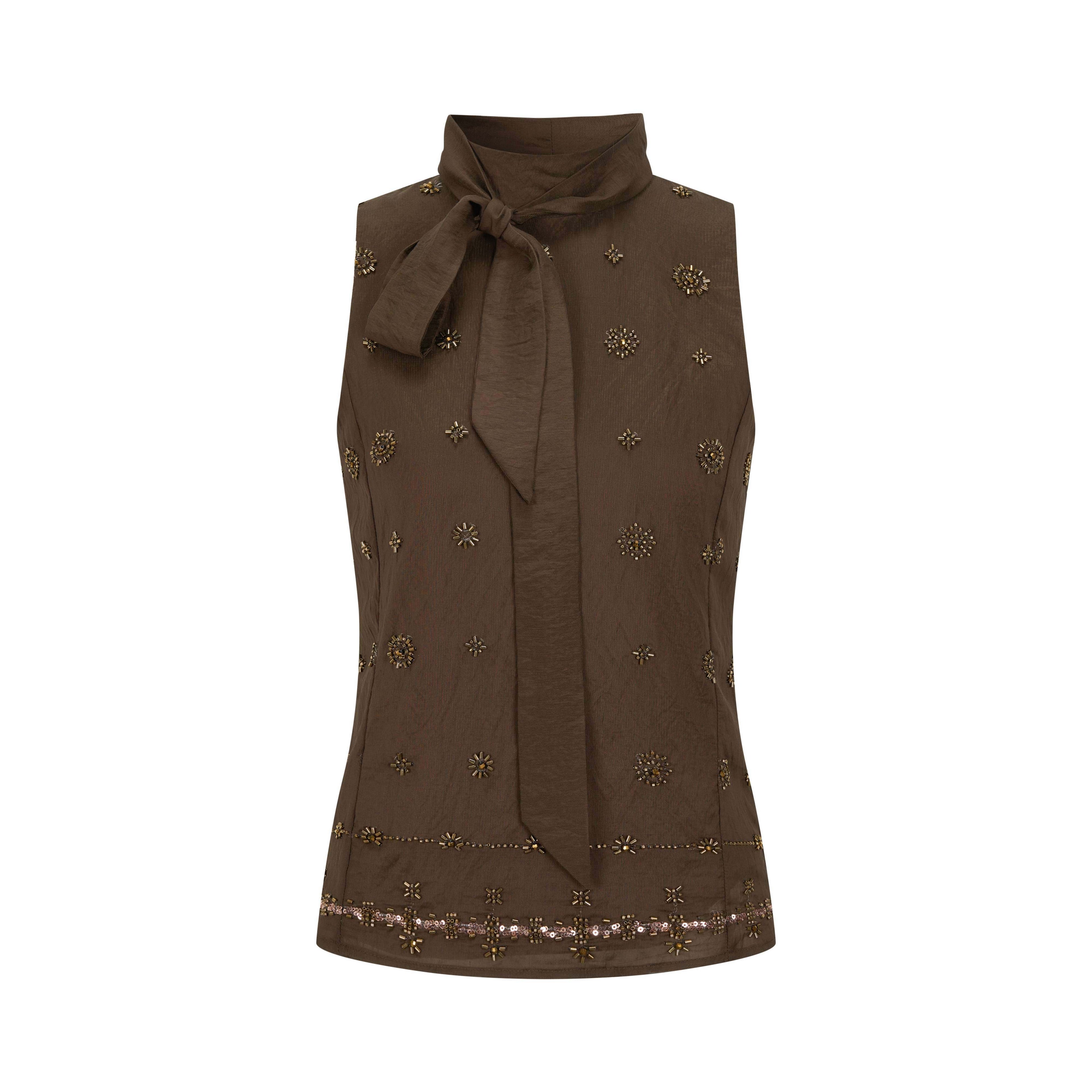 Dorydory_Deep_Brown_Vintage_Ribbon_Beaded_Stand_Collar_Women&