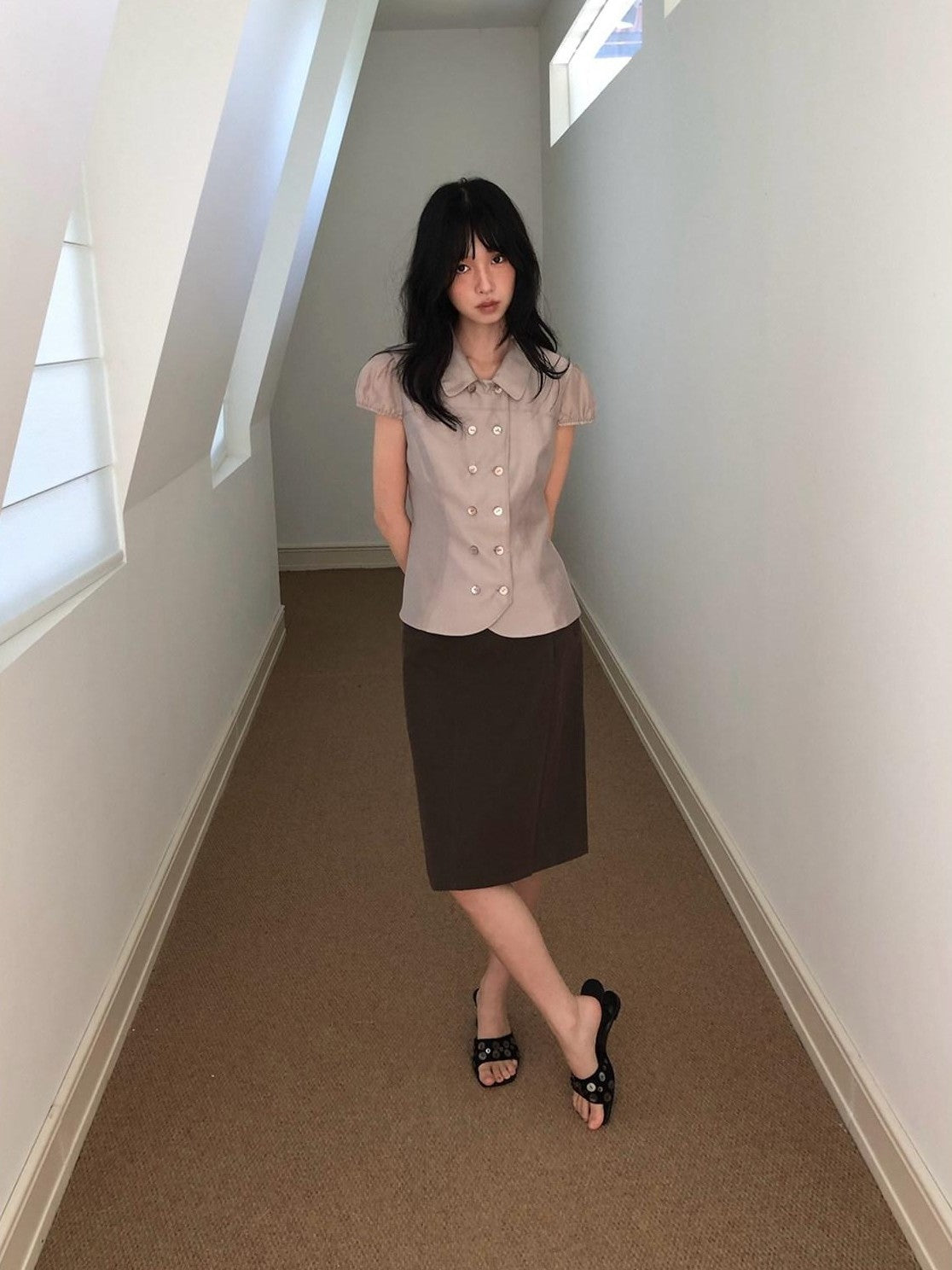 Dorydory Doll Collar Single Row Buttons Women&