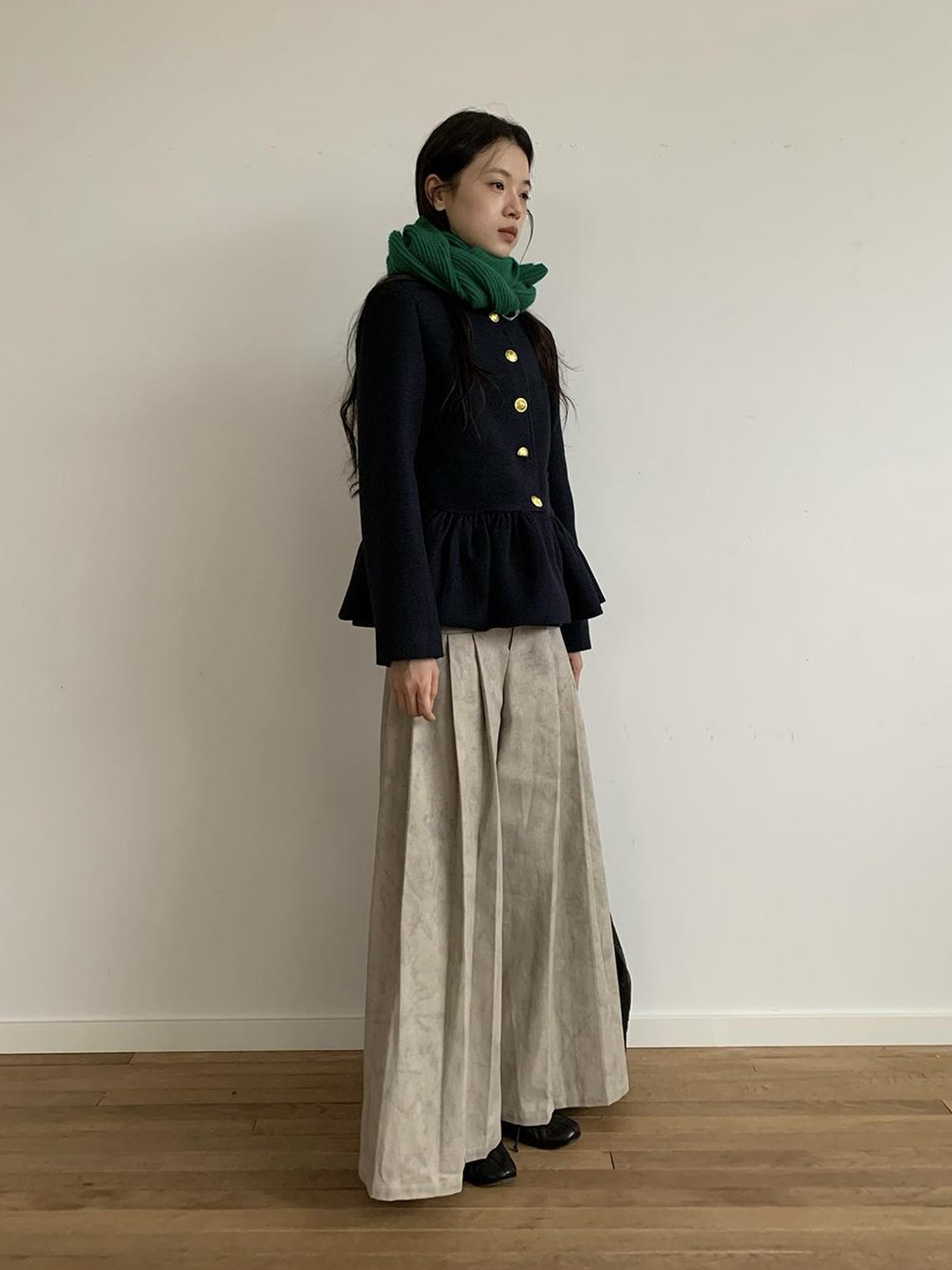 Dorydory Dory Dory Gray Washed Cotton Wide Leg Pleated Trousers