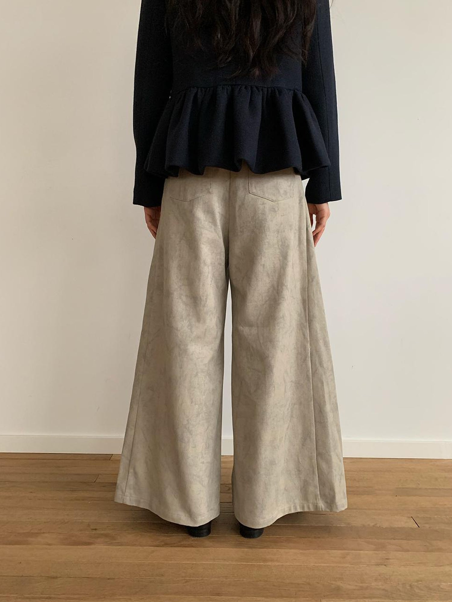 Dorydory Dory Dory Gray Washed Cotton Wide Leg Pleated Trousers