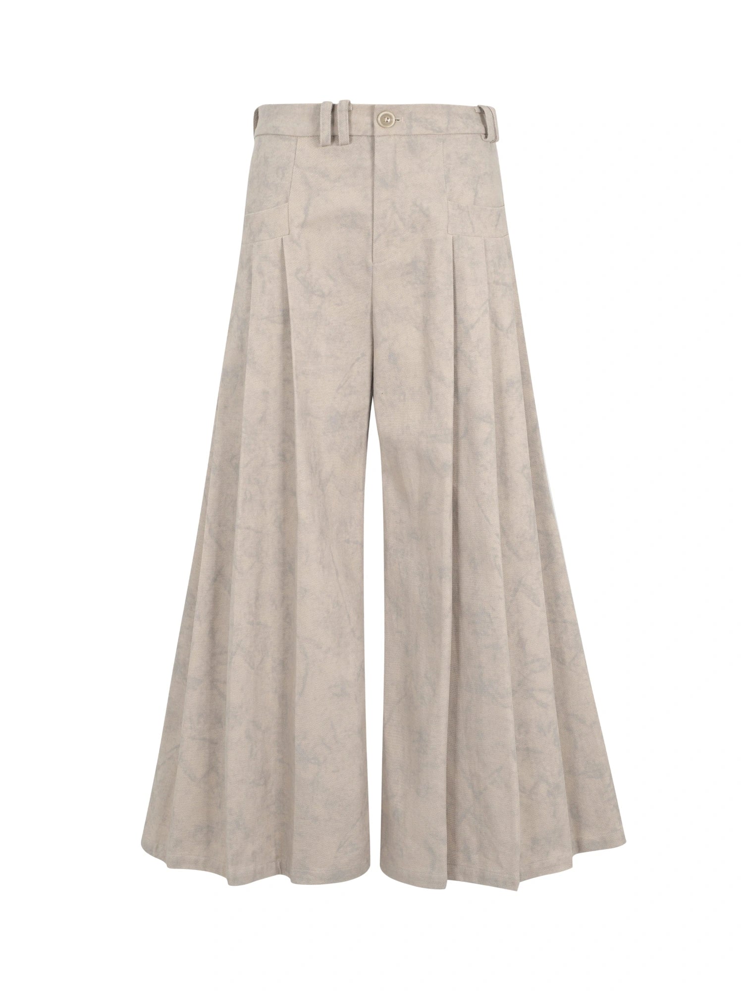 Dory Dory Gray Washed Cotton Wide Leg Pleated Trousers