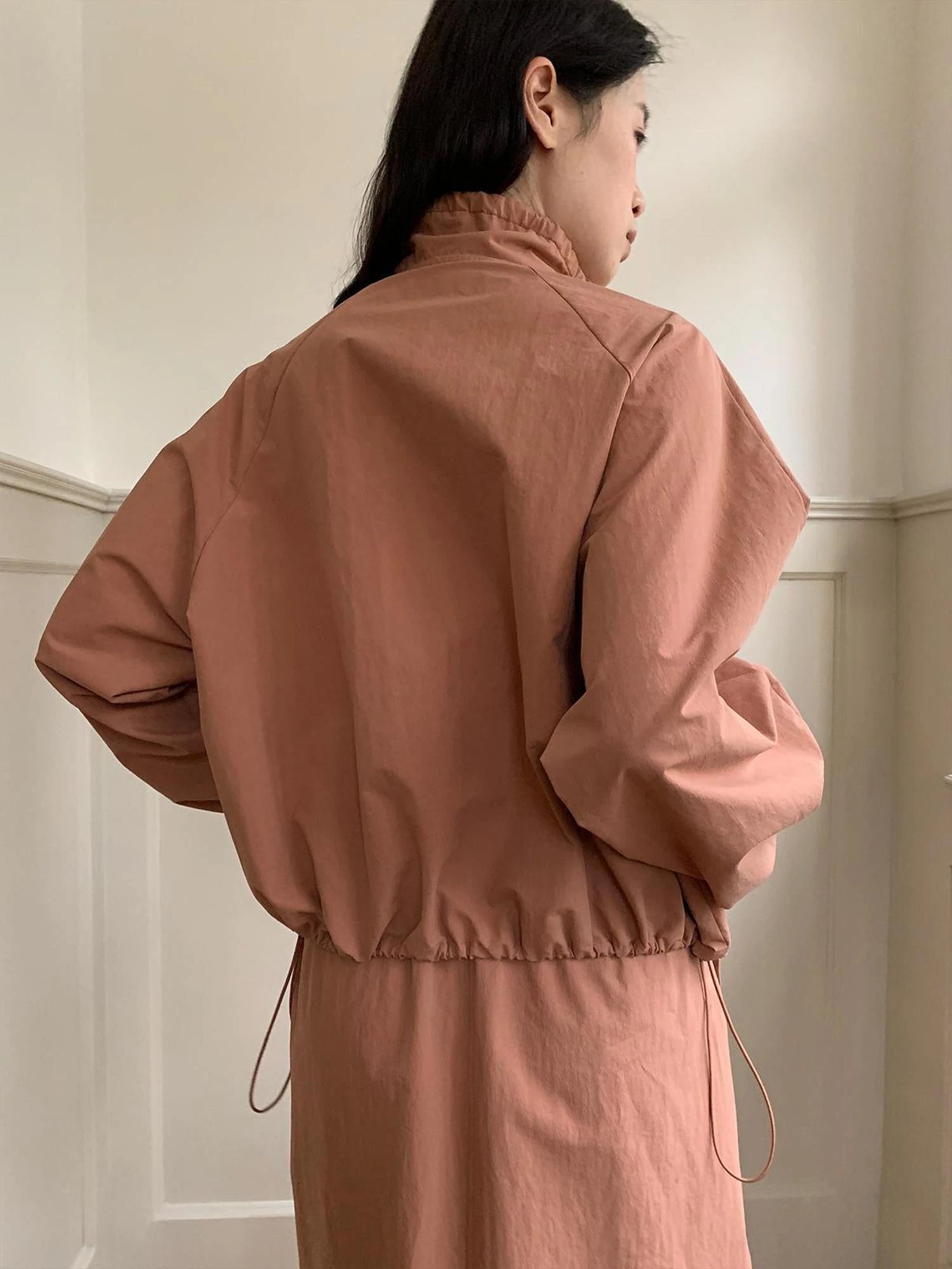 Dory Dory Pink Orange High Neck Ribbon Jacket