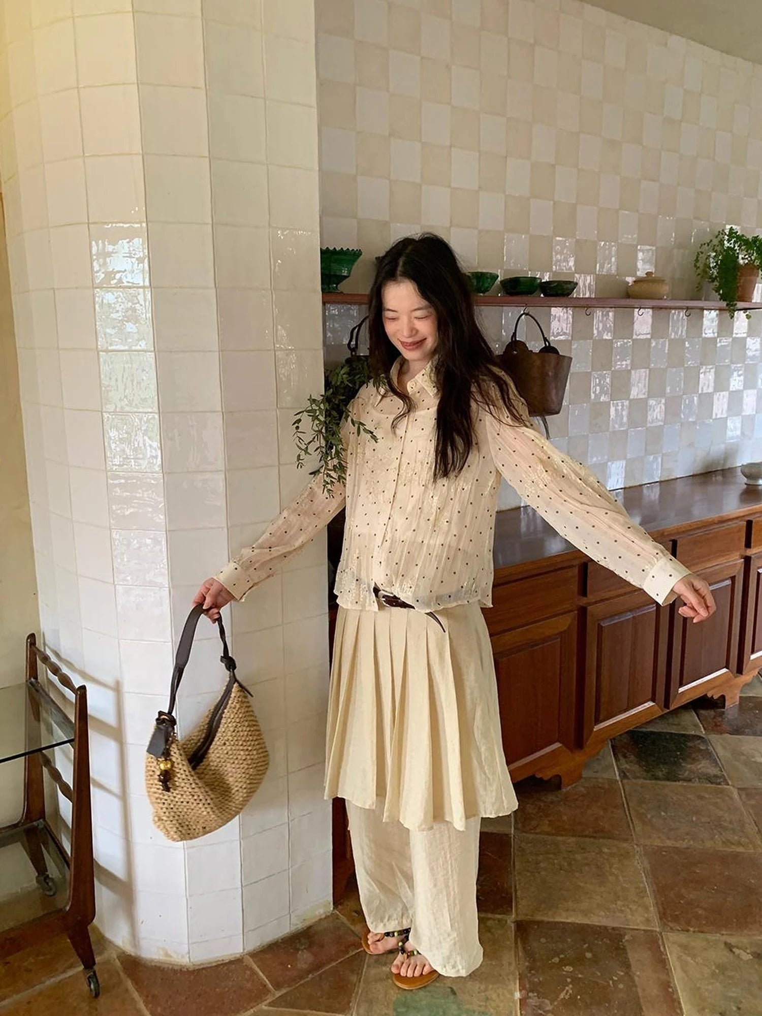 Dory Dot Jacquard Shirt With Gold Embroidery