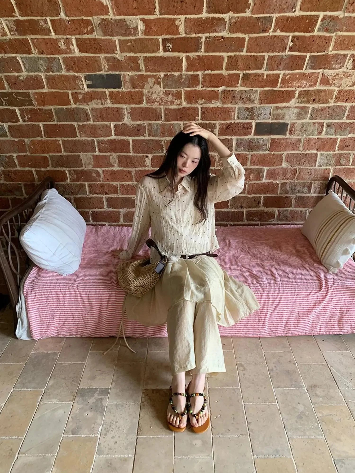 Dory Dot Jacquard Shirt With Gold Embroidery