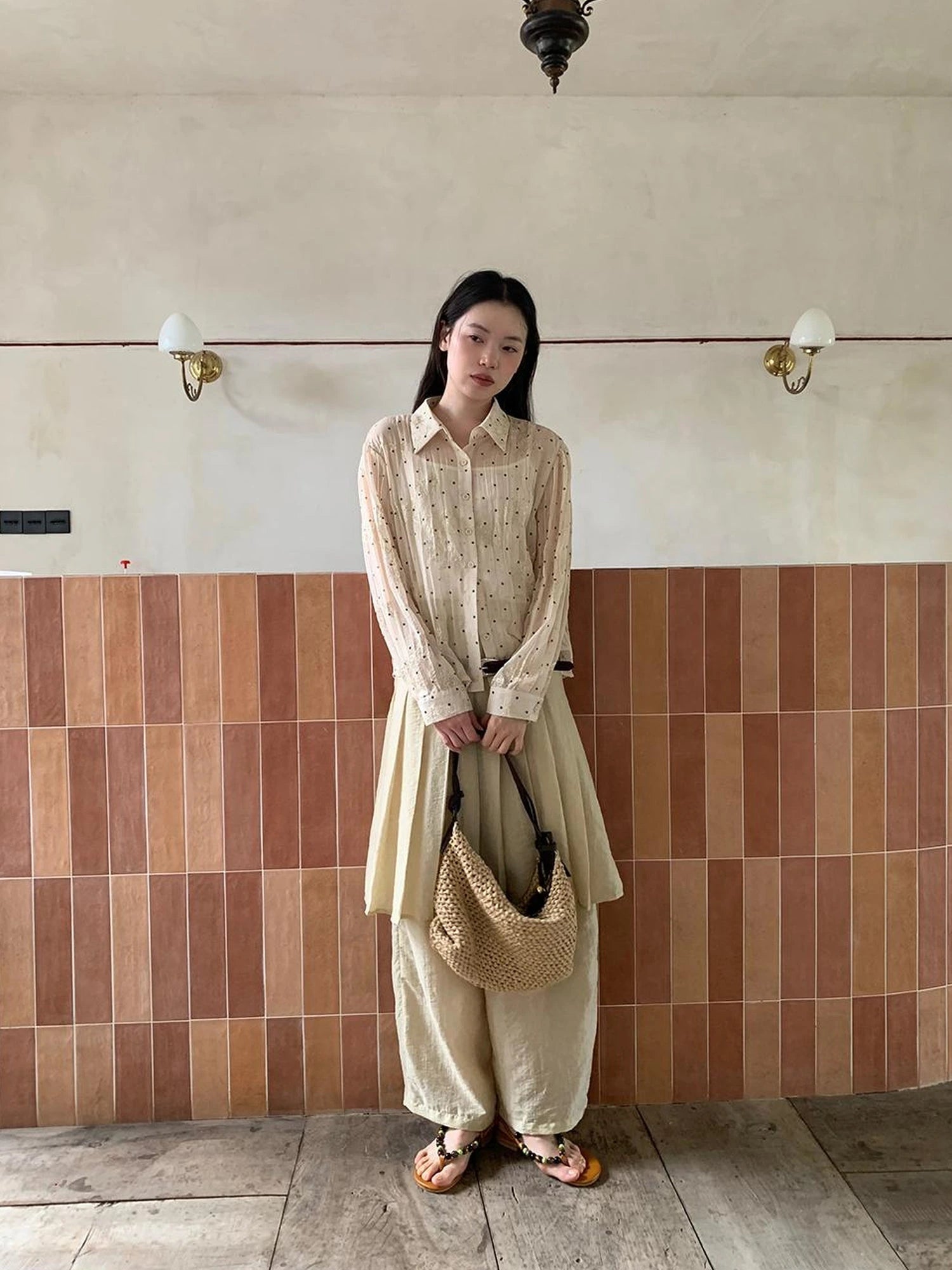 Dory Dot Jacquard Shirt With Gold Embroidery