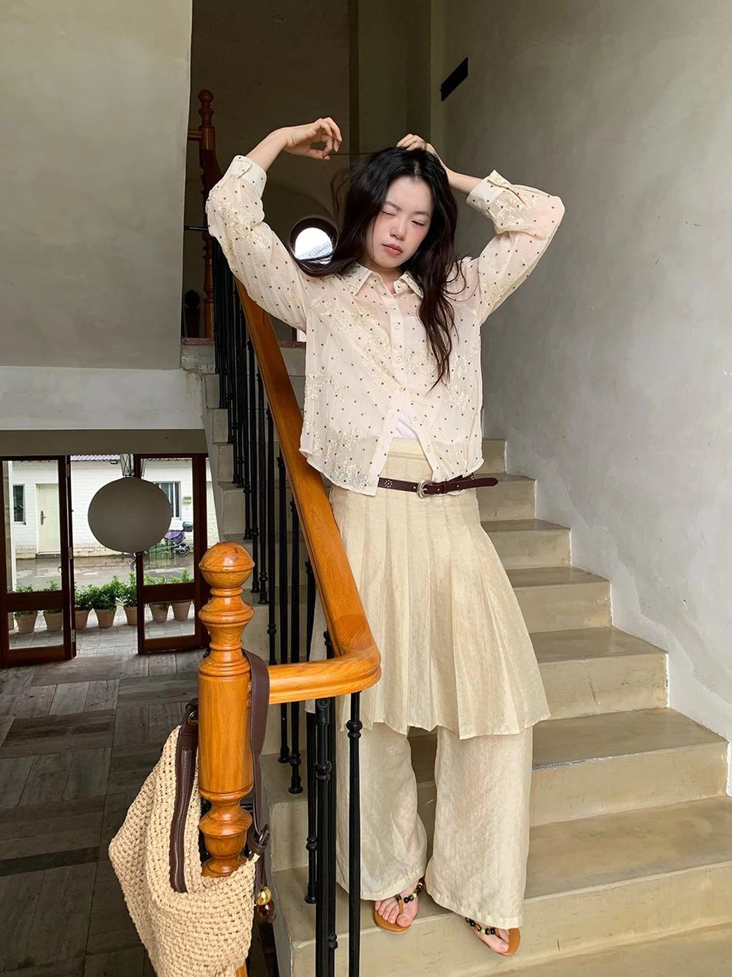 Dory Dot Jacquard Shirt With Gold Embroidery