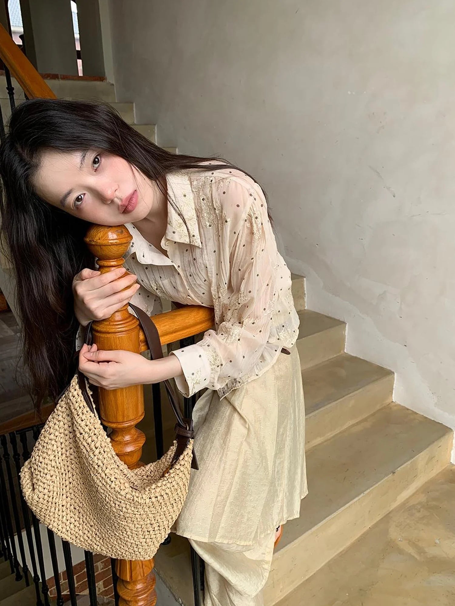 Dory Dot Jacquard Shirt With Gold Embroidery