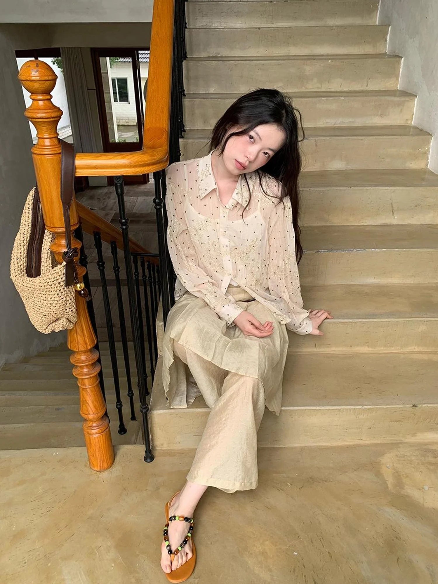 Dory Dot Jacquard Shirt With Gold Embroidery