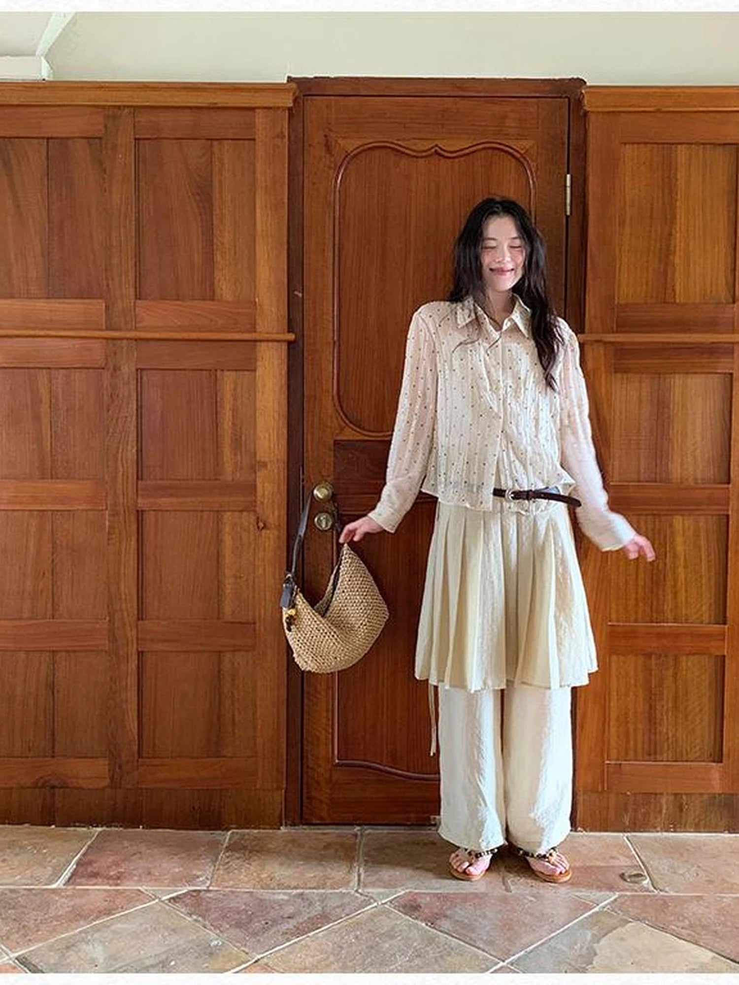 Dory Dot Jacquard Shirt With Gold Embroidery