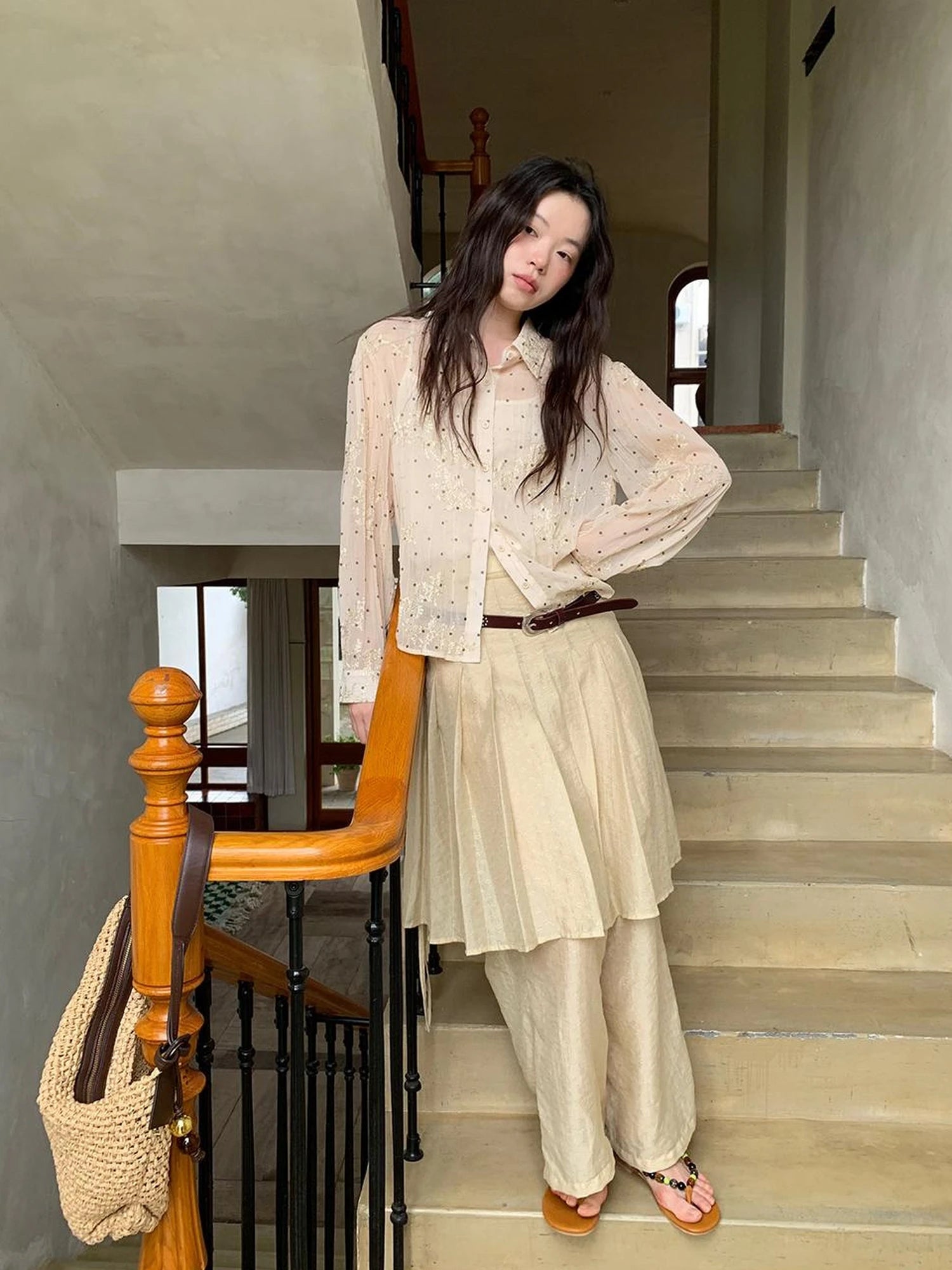 Dory Dot Jacquard Shirt With Gold Embroidery