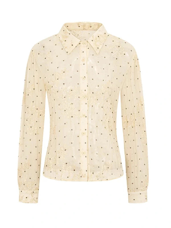 Dory Dot Jacquard Shirt With Gold Embroidery