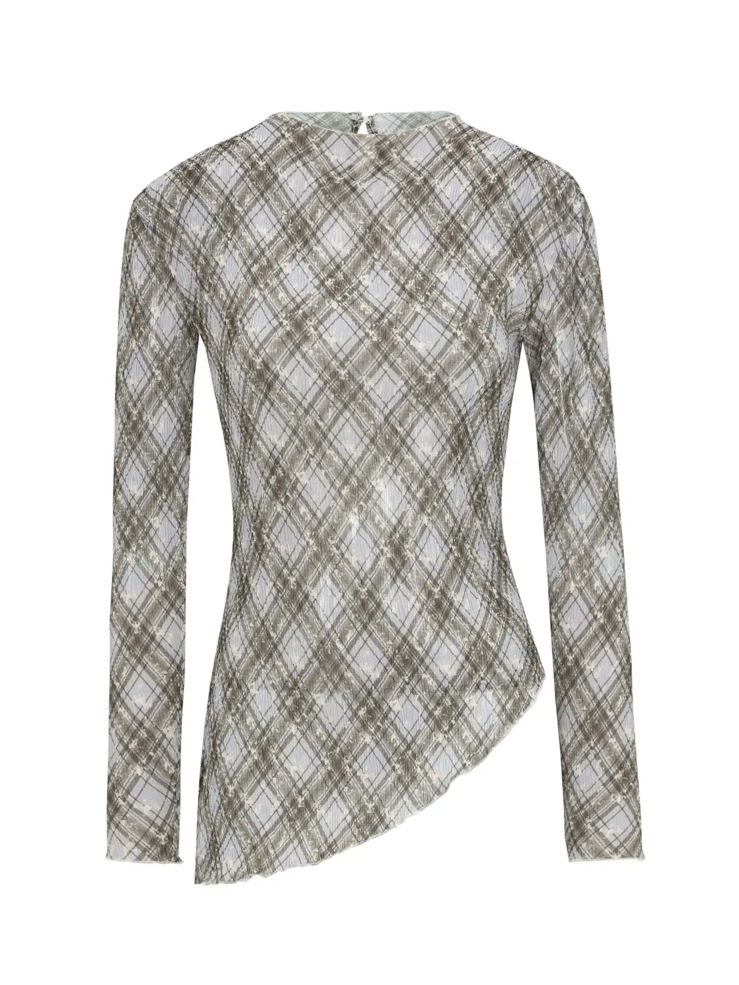 Dorydory Diamond Mesh Ruffle Hem Long Sleeve Tee