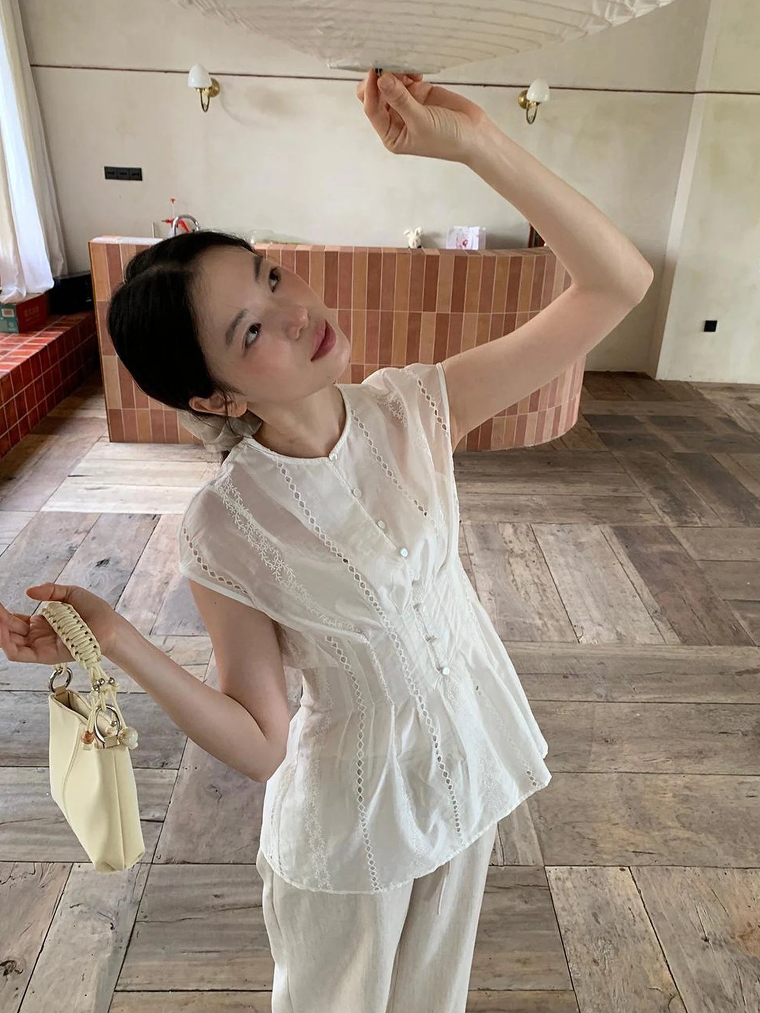 Dorydory Stripe Jacquard Sleeveless Shirt with Waist Cutout