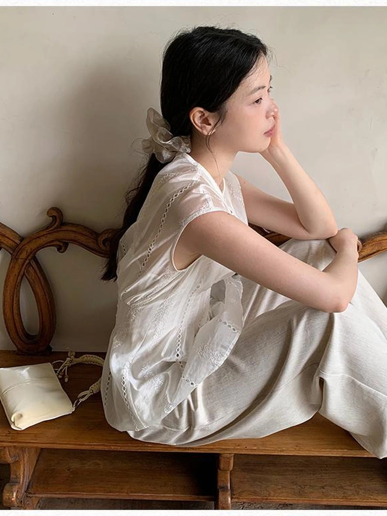 Dorydory Stripe Jacquard Sleeveless Shirt with Waist Cutout