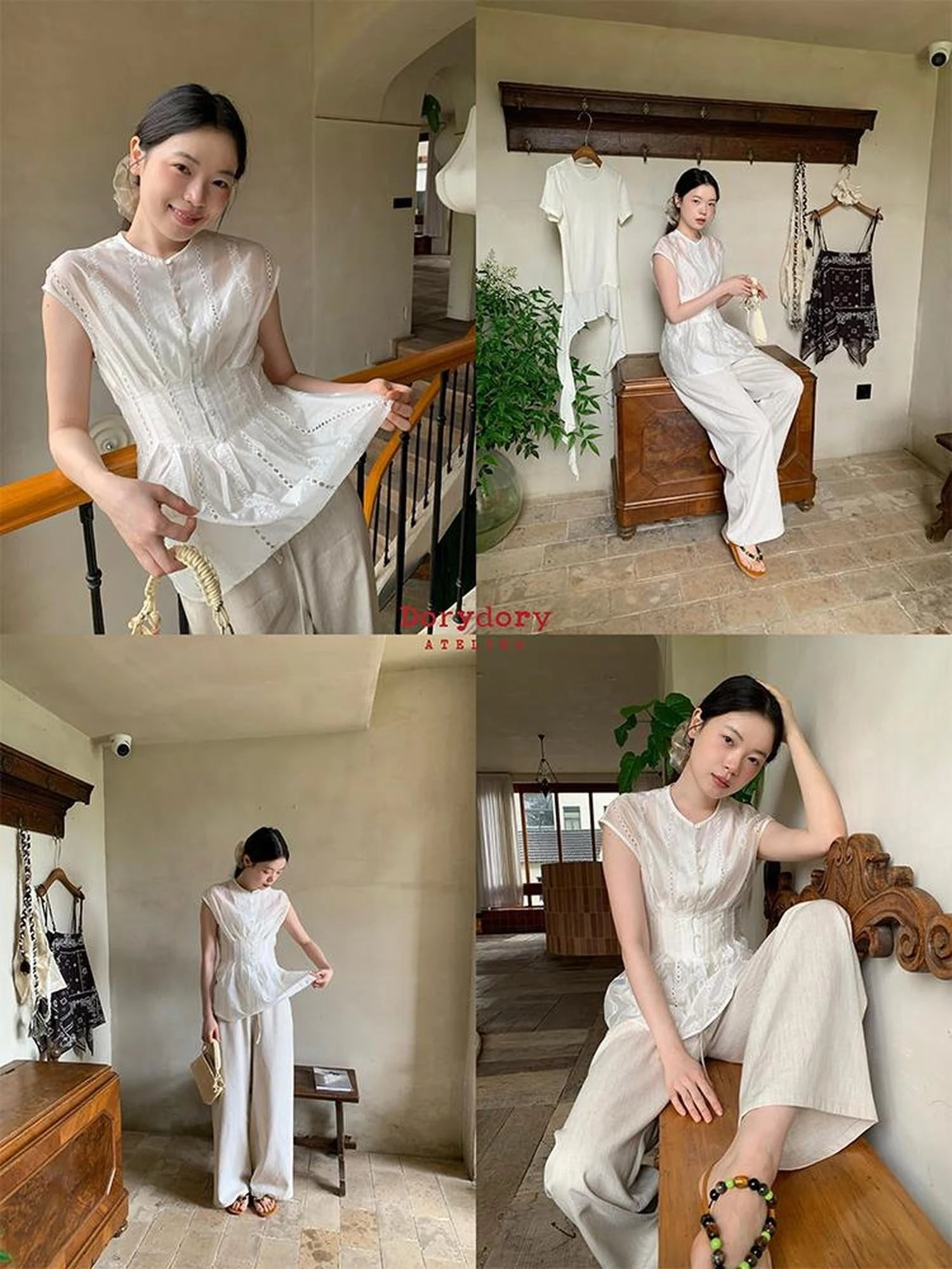 Dorydory Stripe Jacquard Sleeveless Shirt with Waist Cutout