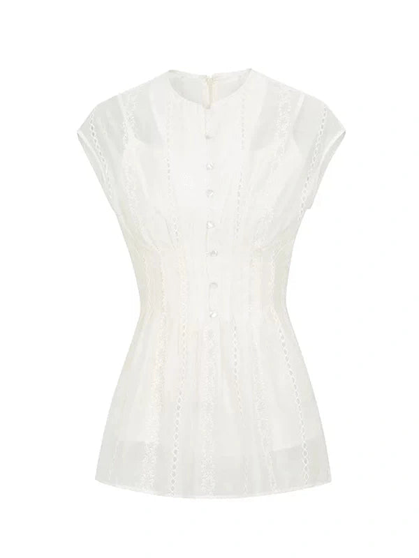 Dorydory Stripe Jacquard Sleeveless Shirt with Waist Cutout