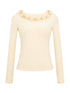 Dorydory White Lace Trim Knit Top With Gold Button
