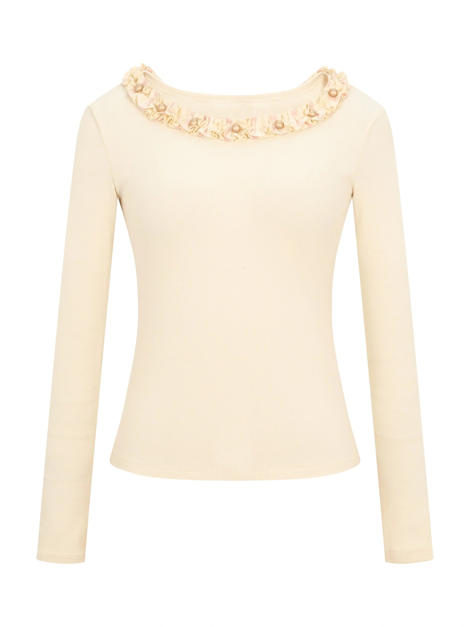 Dorydory White Lace Trim Knit Top With Gold Button