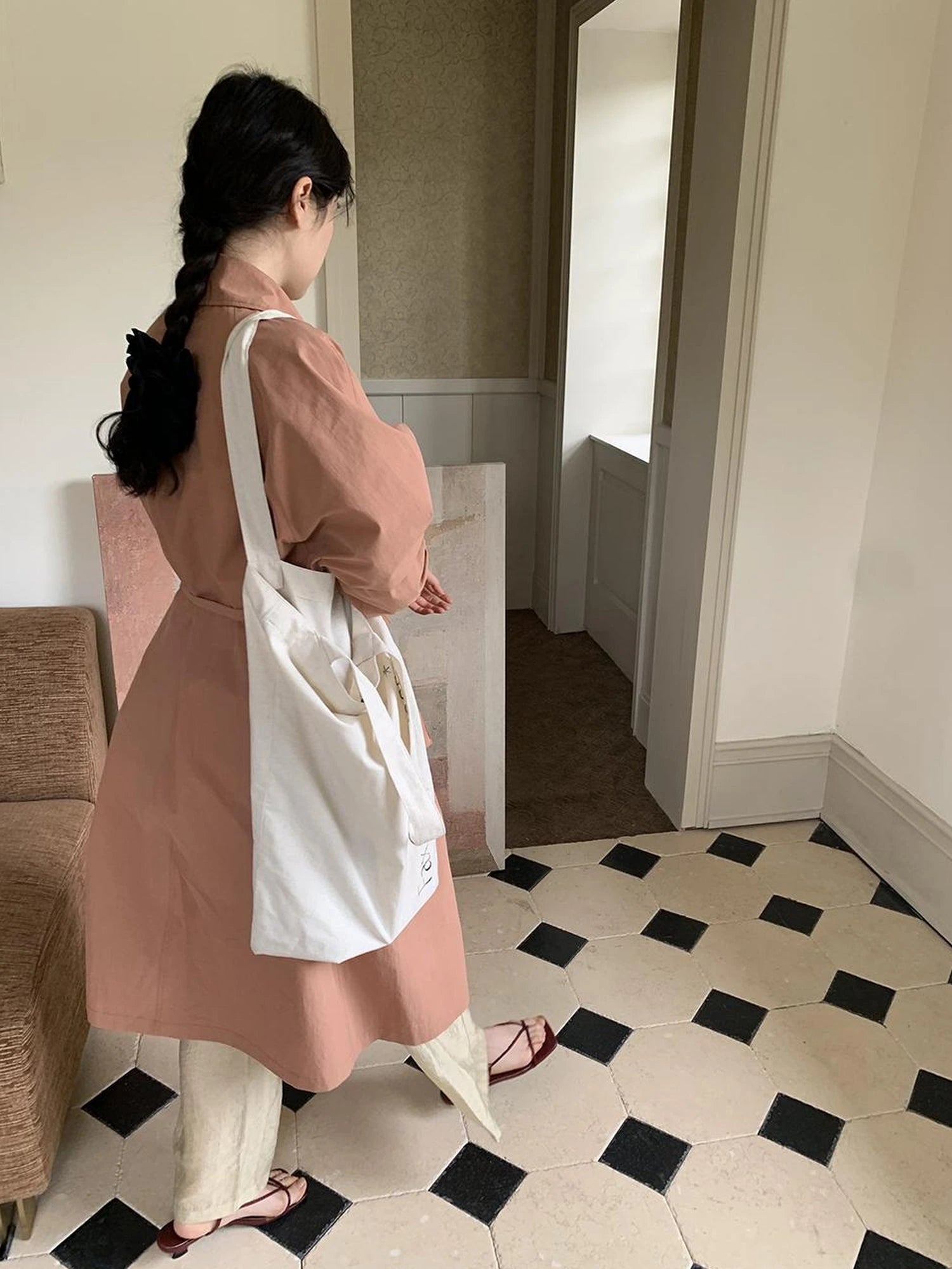 Double Breasted Coral Pink Trench Coat