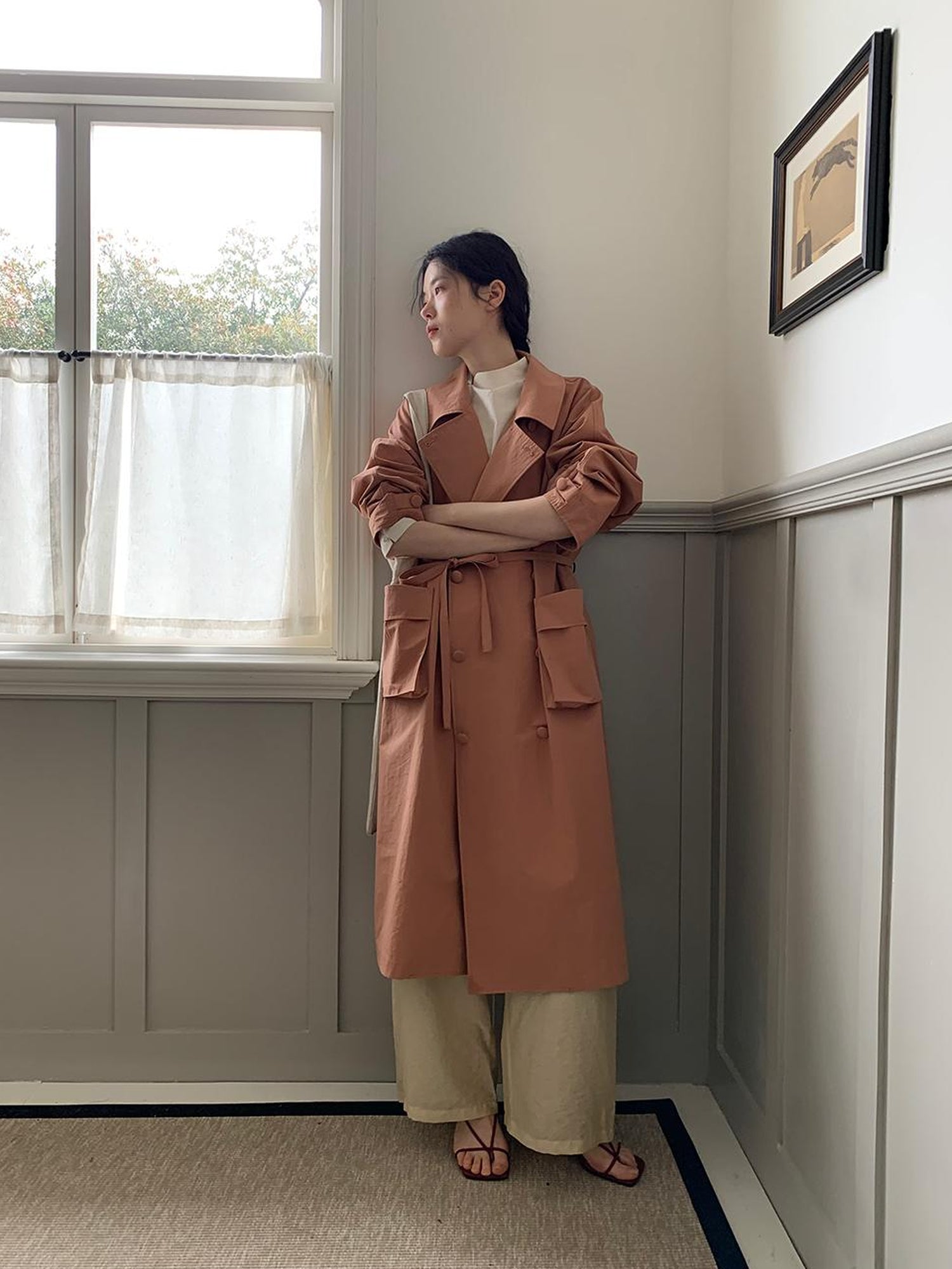Dorydory Double Breasted Coral Pink Trench Coat