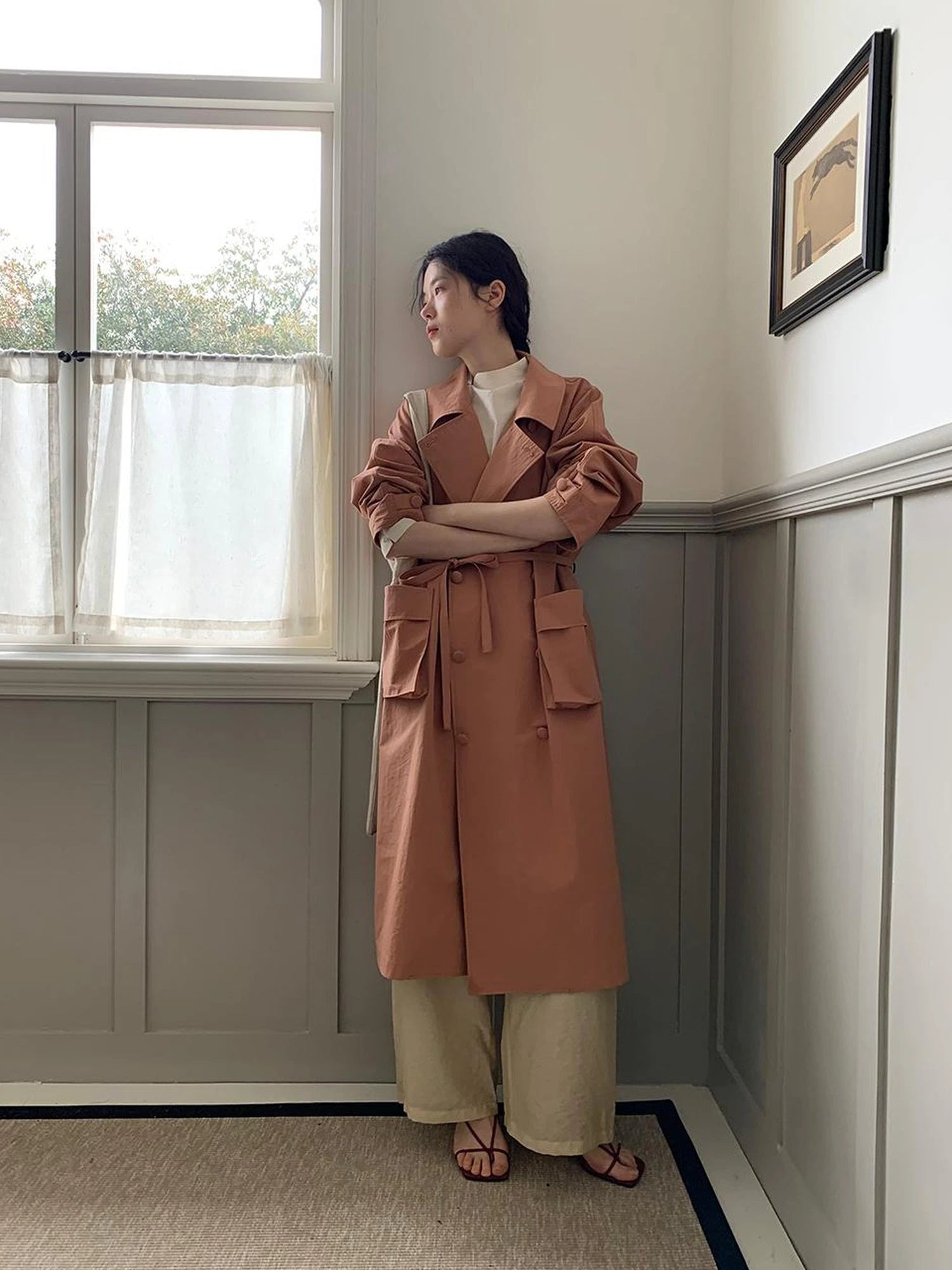Double Breasted Coral Pink Trench Coat