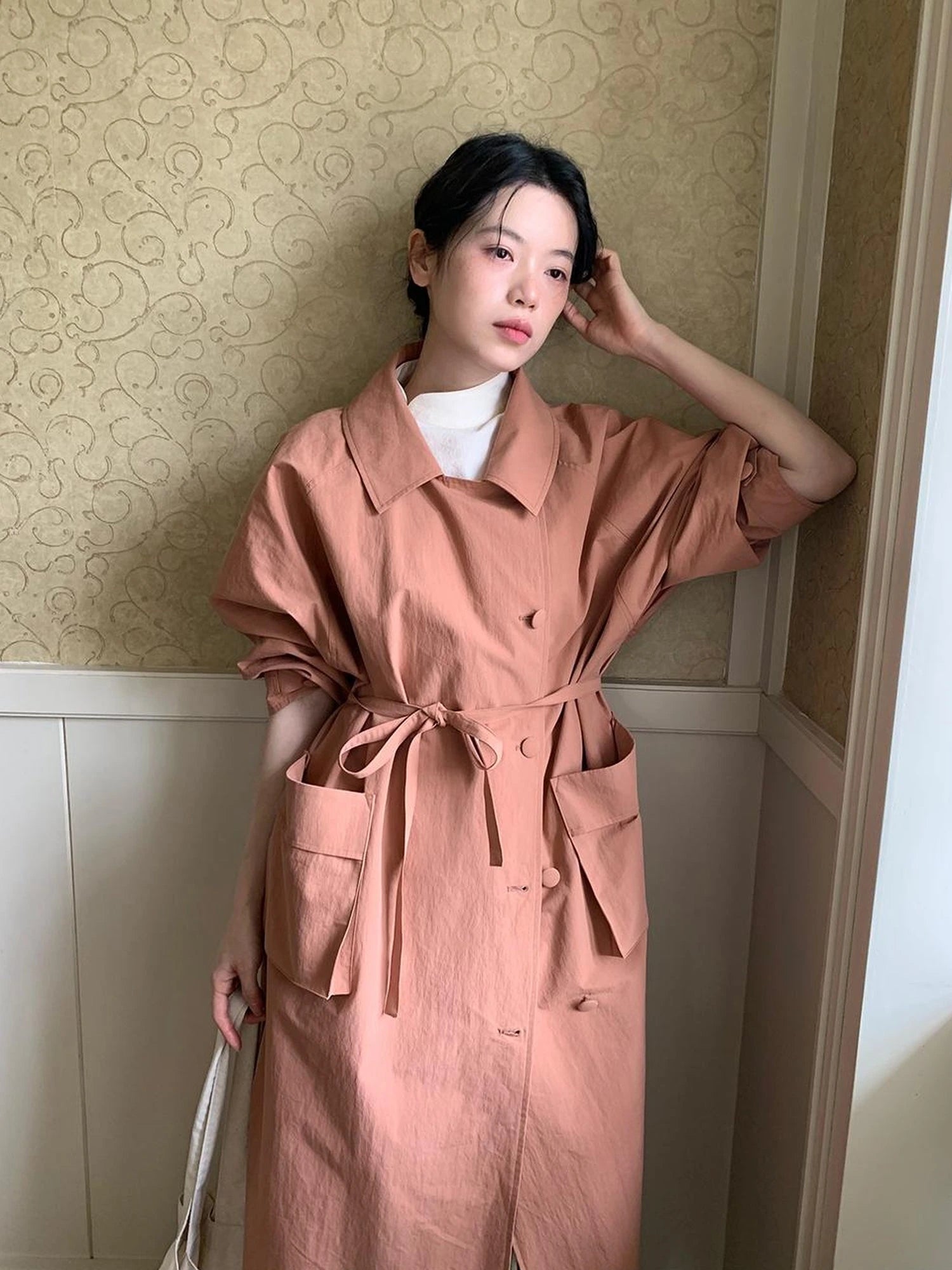 Double Breasted Coral Pink Trench Coat