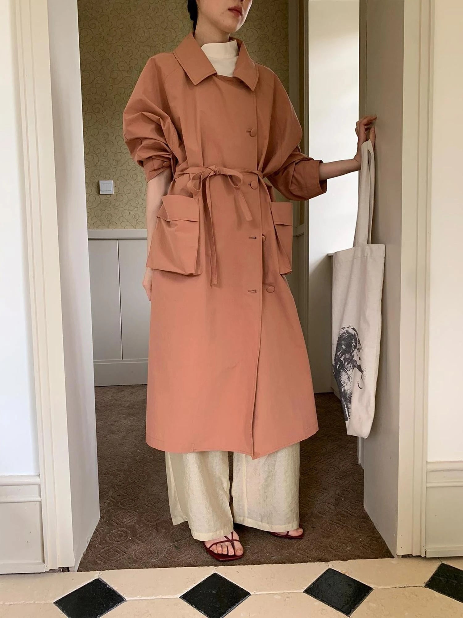 Double Breasted Coral Pink Trench Coat