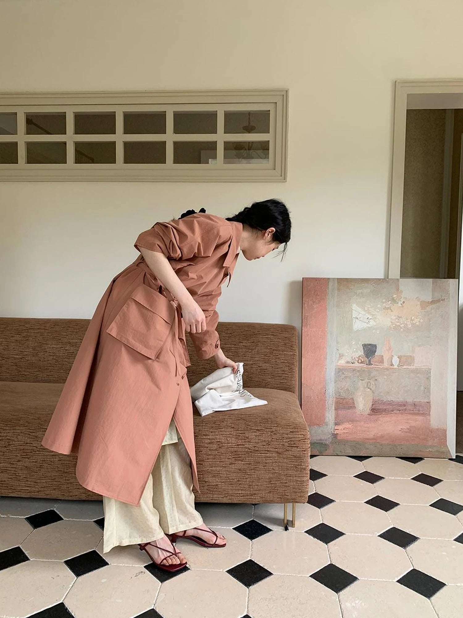 Double Breasted Coral Pink Trench Coat