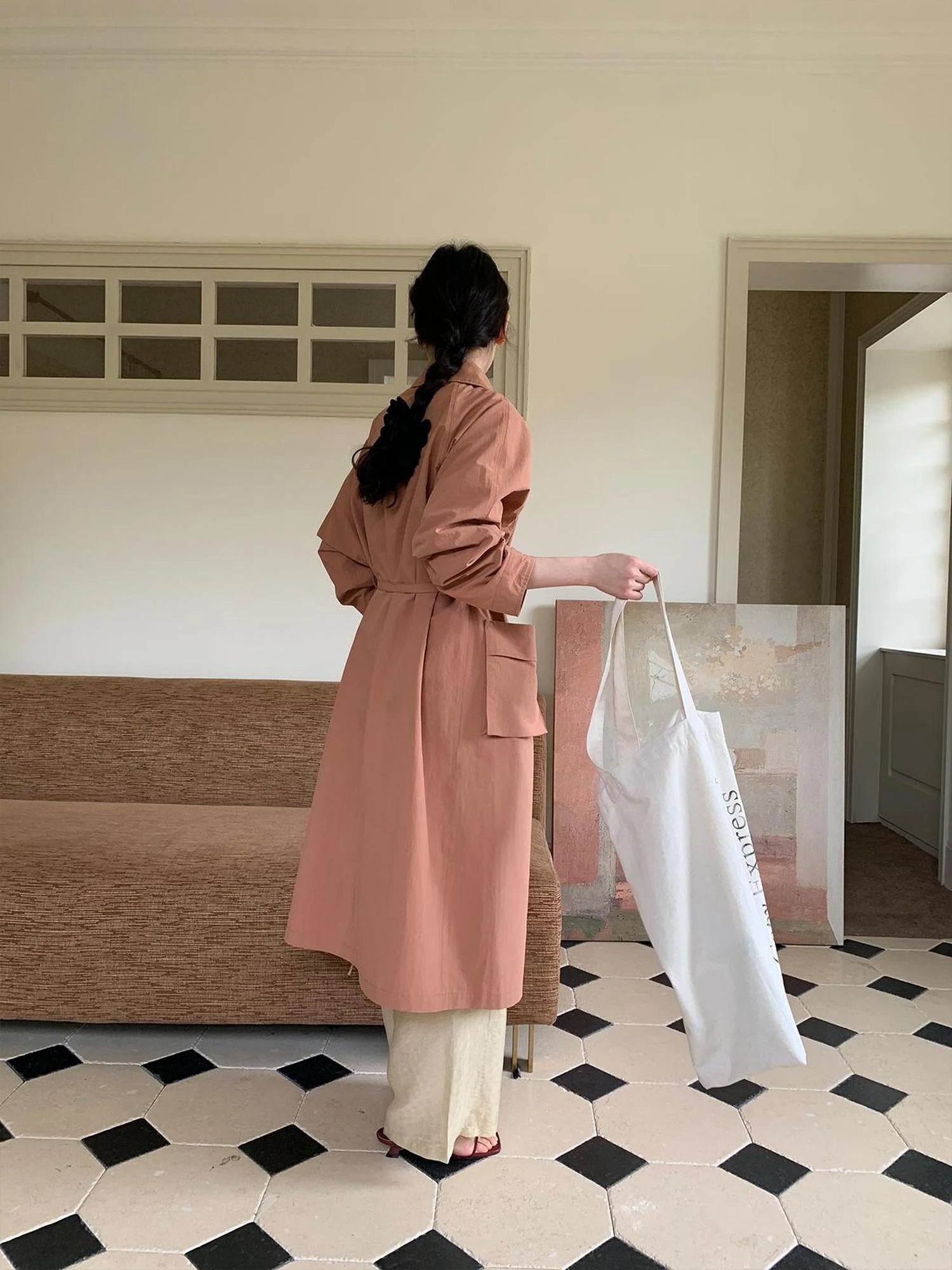 Double Breasted Coral Pink Trench Coat