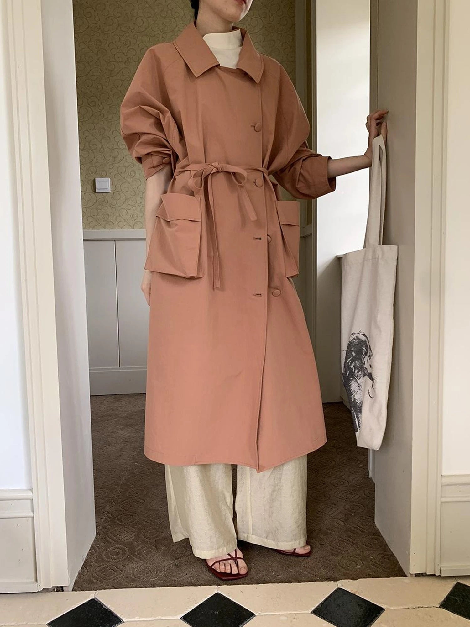 Double Breasted Coral Pink Trench Coat