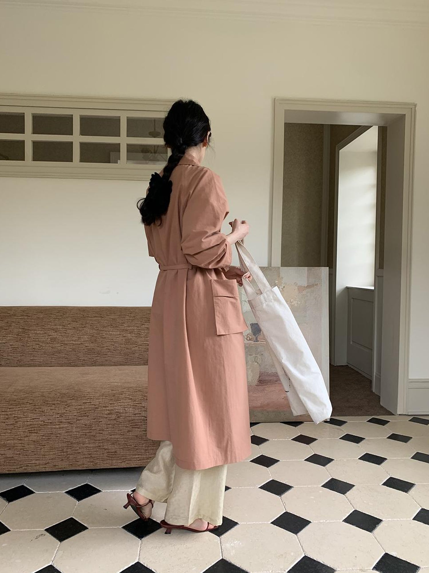 Dorydory Double Breasted Coral Pink Trench Coat