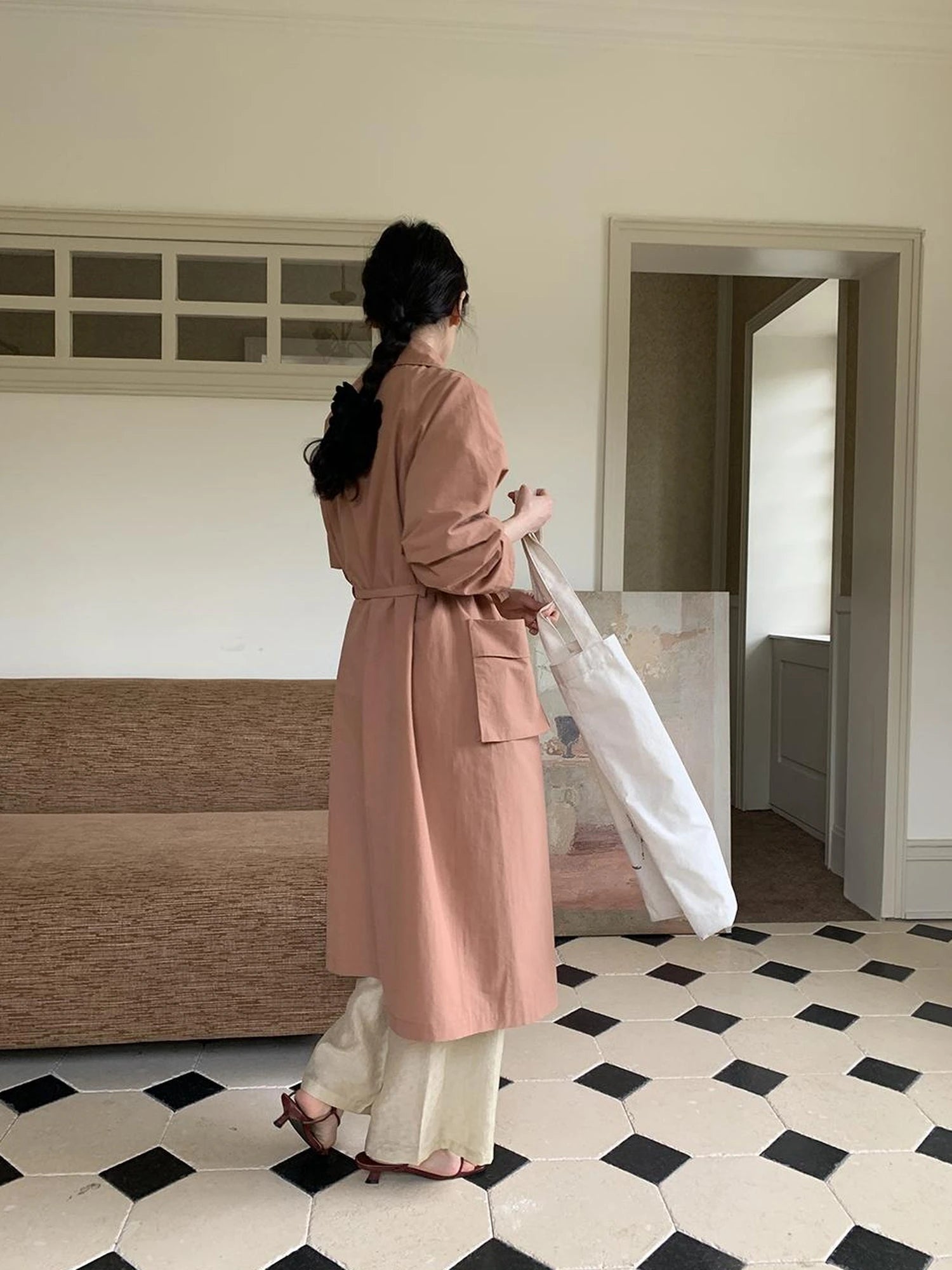 Double Breasted Coral Pink Trench Coat