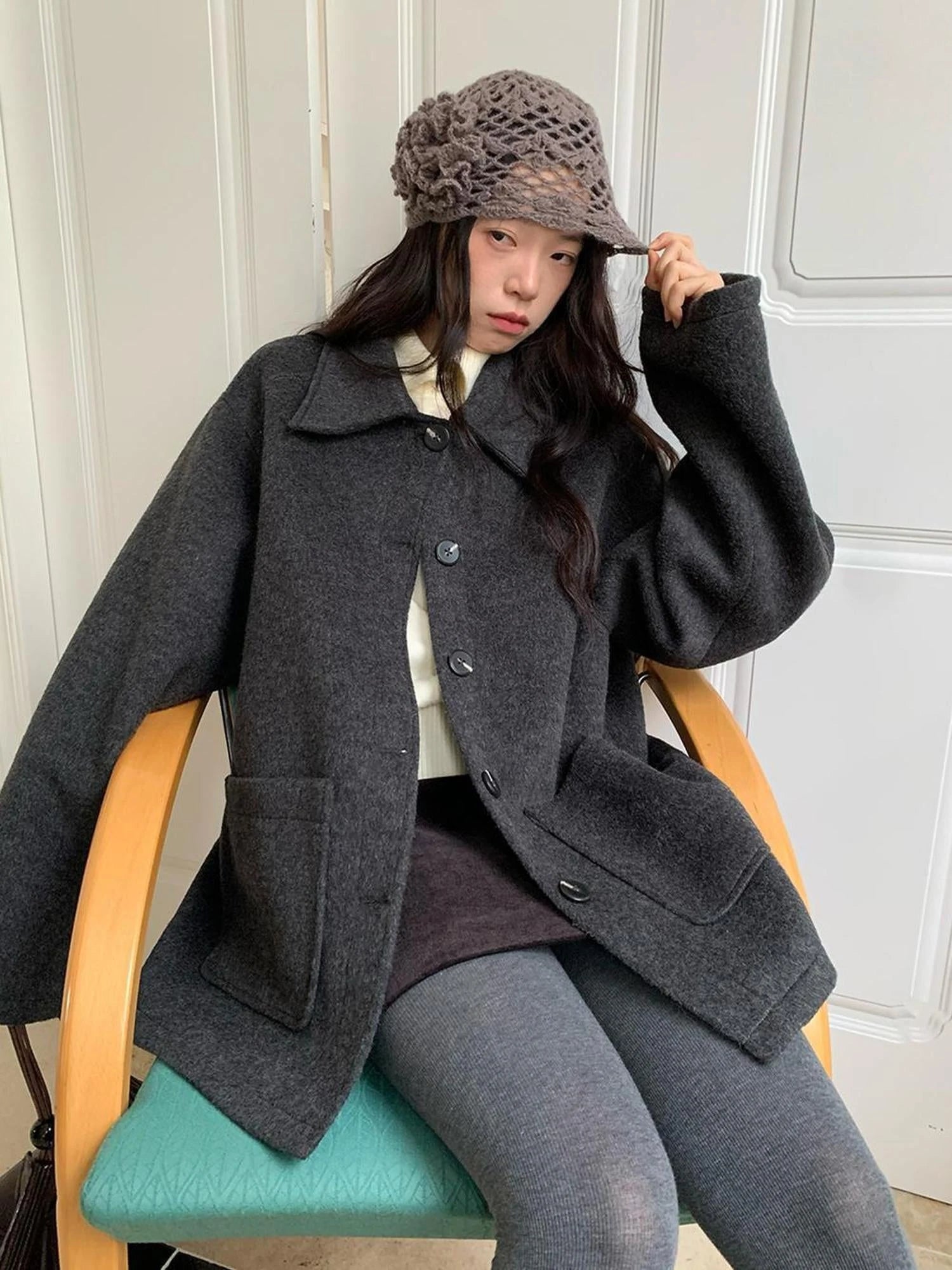 Double Breasted Wool Blend Coat 2024